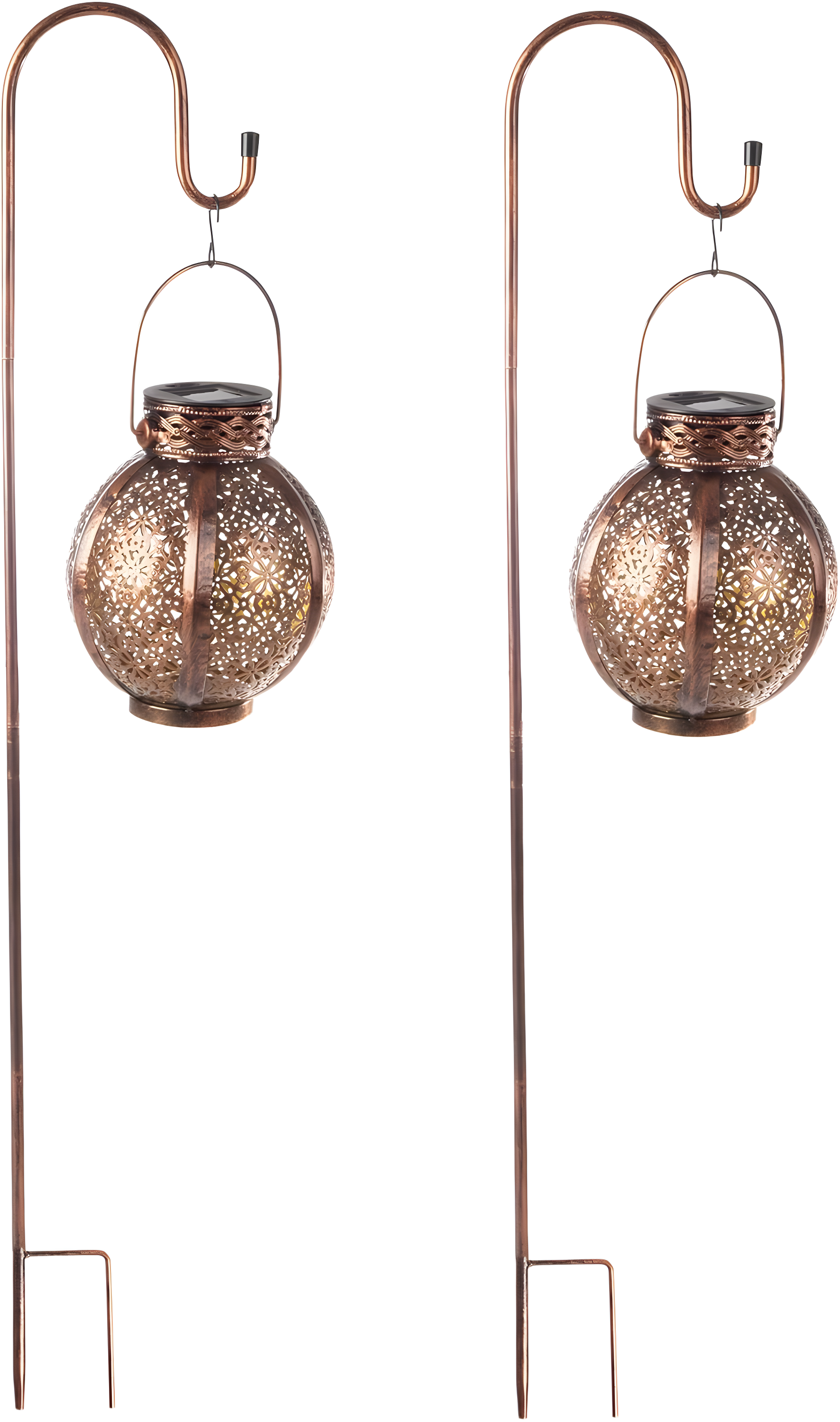 Pure Garden 2 Solar Outdoor Lights - Hanging Or Tabletop Rechargeable LED Lantern With Hooks- Outdoor Decor (Set of 2)