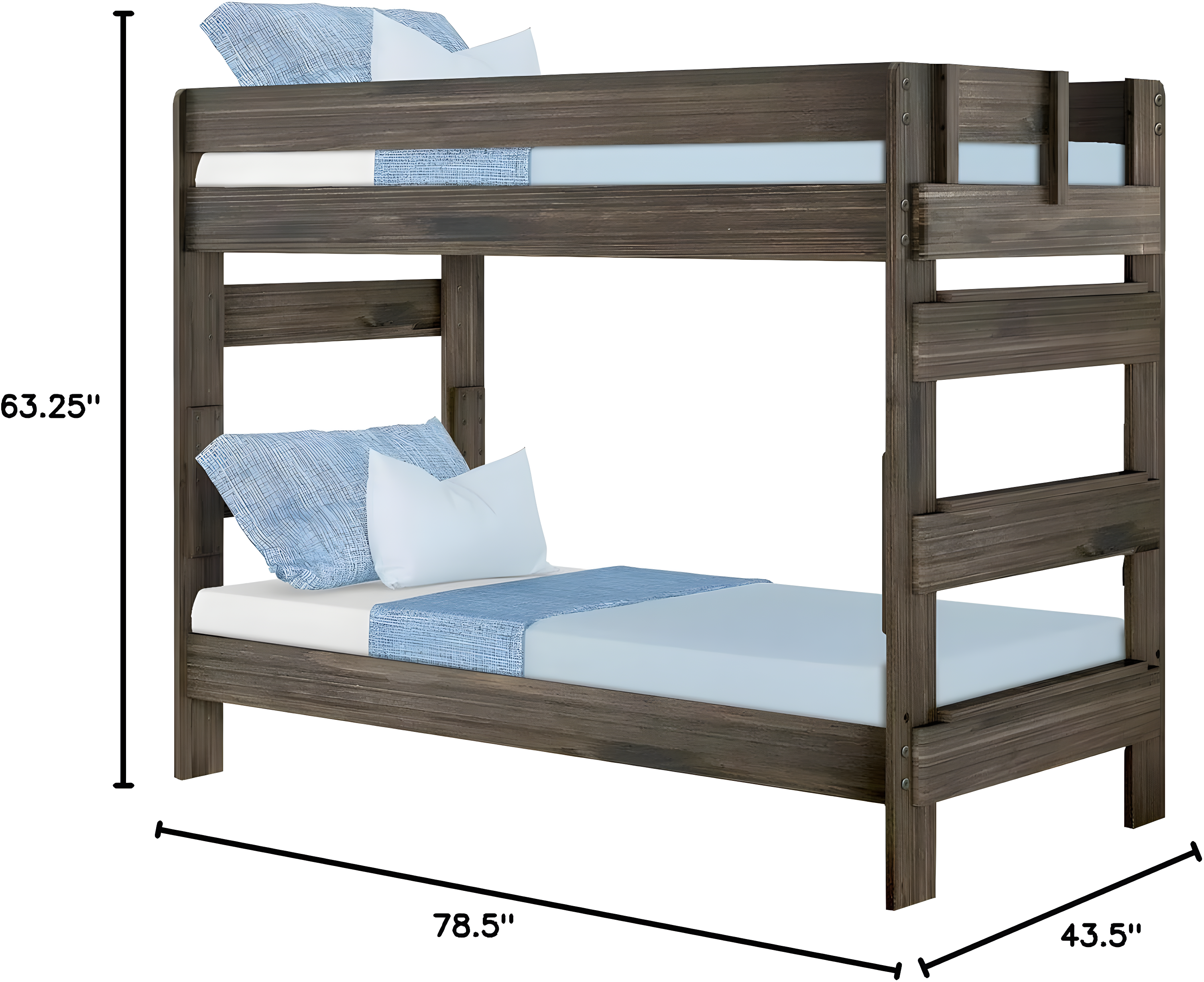 Max & Lily Twin over Twin Bunk Bed, Farmhouse Solid Wood Bunk Beds for Kids, Barnwood Brown