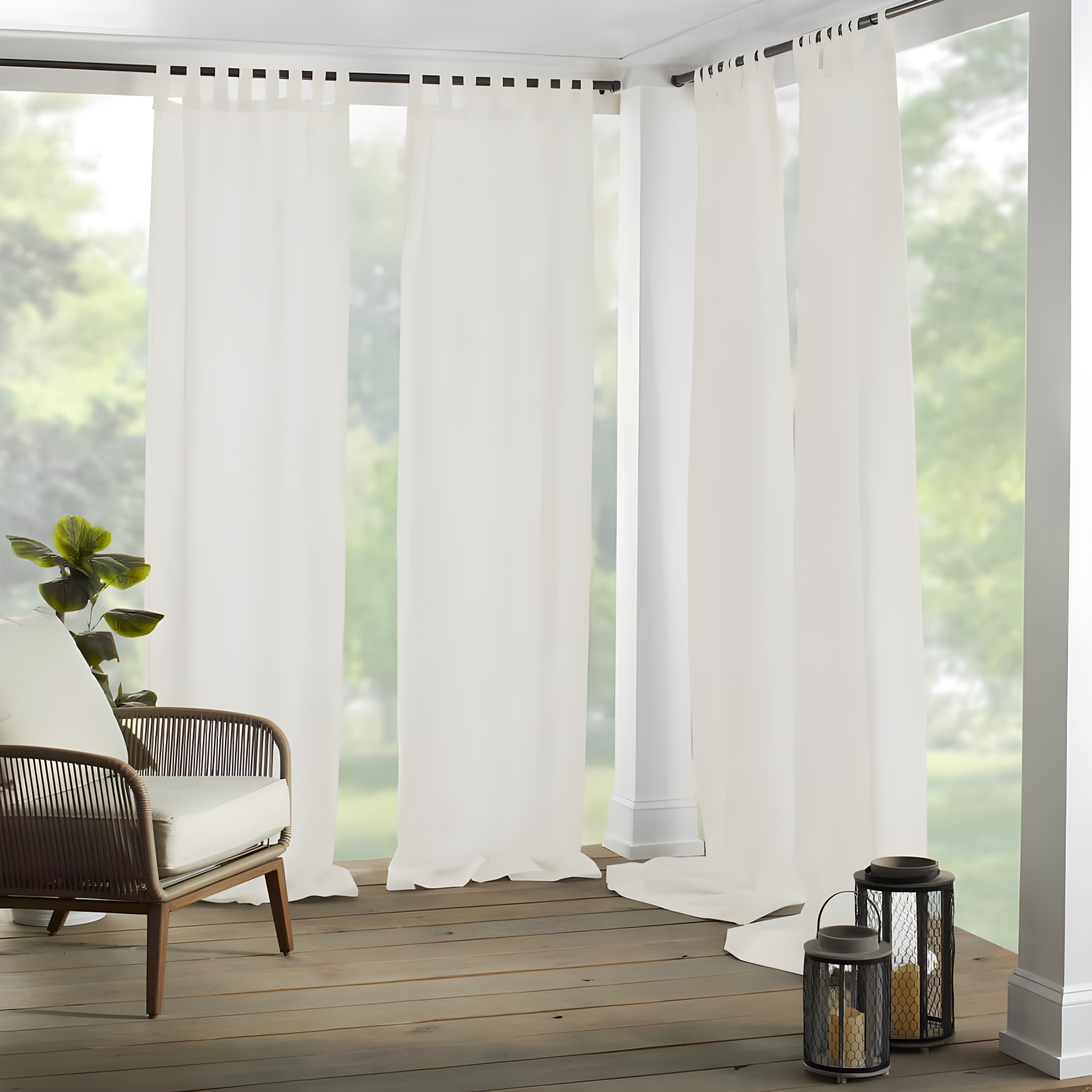 Matine Solid Tab Top Indoor/Outdoor Single Window Curtain for Patio, Porch, Cabana - 52 x 95 - Ivory - Elrene Home Fashions