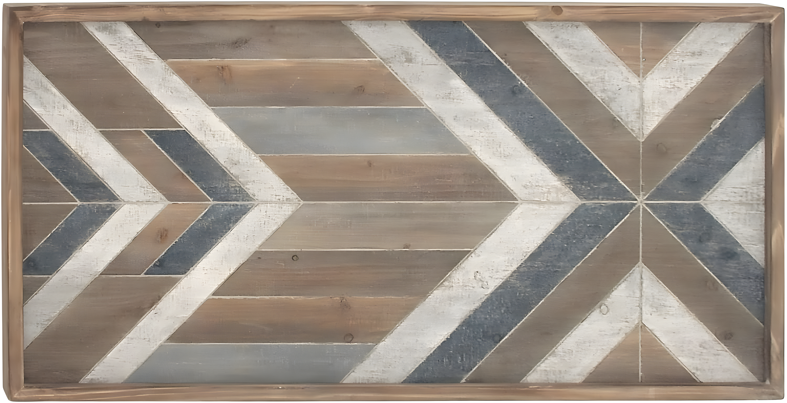 DecMode Farmhouse Distressed Rectangular Wood Wall Décor with Multi Colored Geometric Pattern, 46"W x 23"H