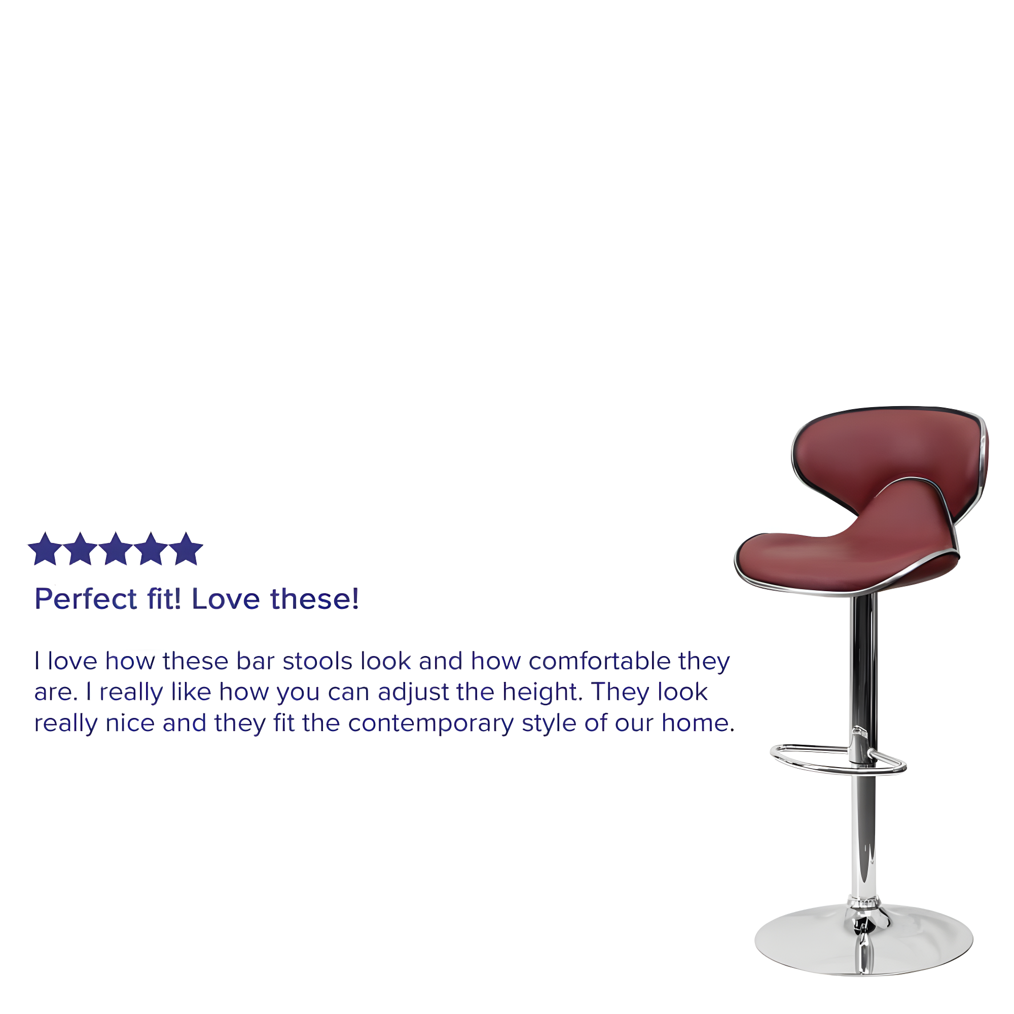 Flash Furniture Contemporary Cozy Mid-Back Burgundy Vinyl Adjustable Height Barstool with Chrome Base