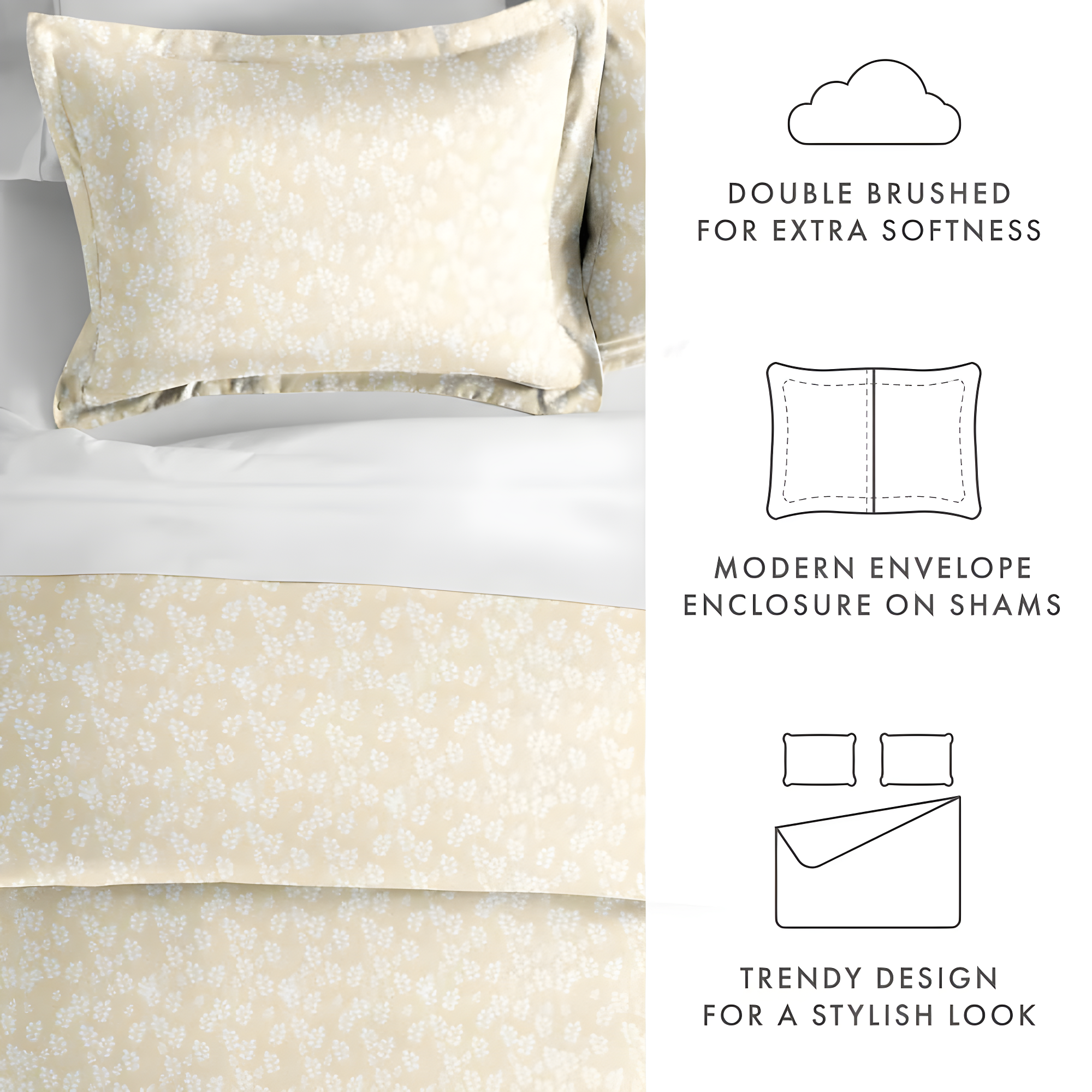 Ultra Soft & Breathable - Duvet Cover Set - Ivory Wheatfield Floral for Queen Size Bedding by Comfort Canopy