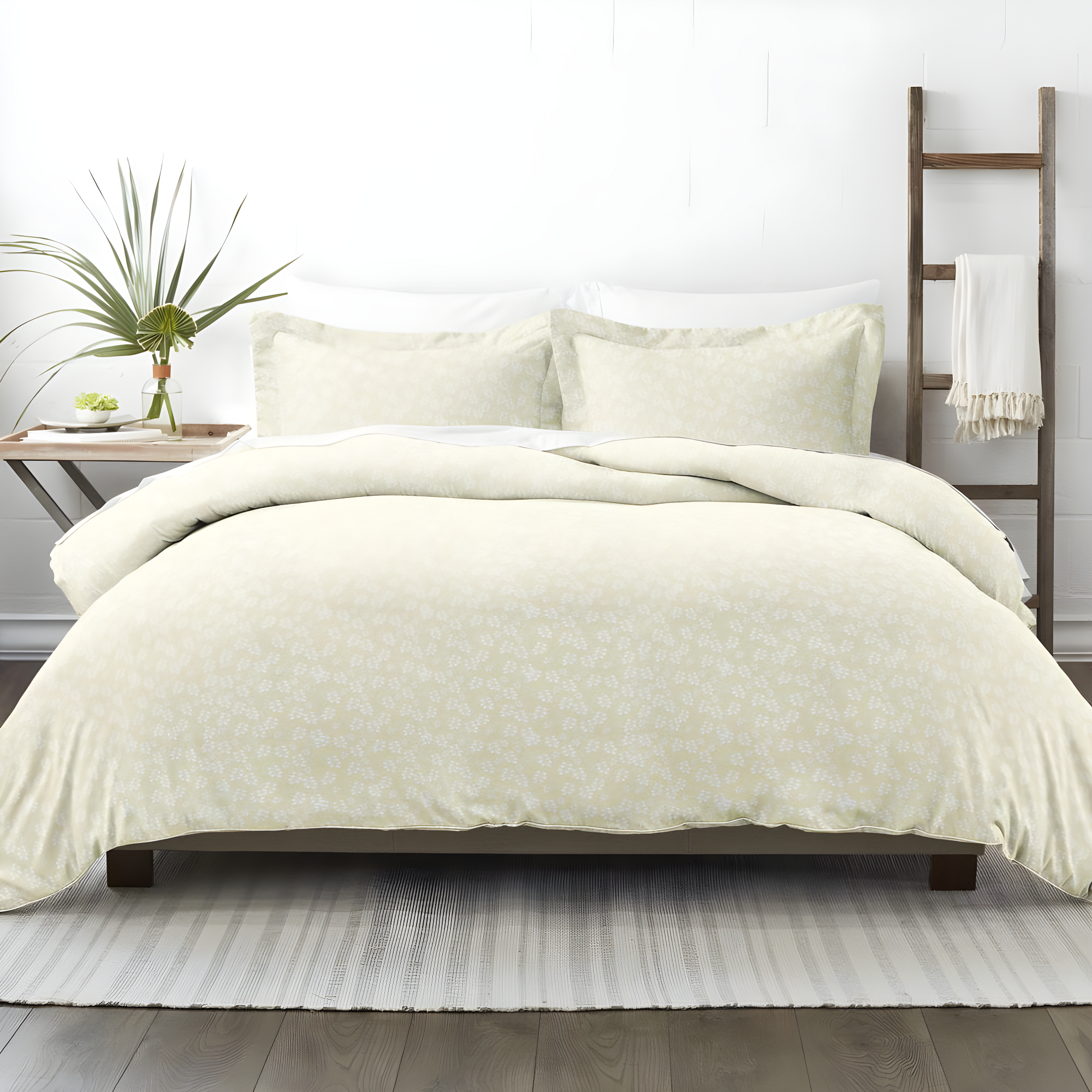 Ultra Soft & Breathable - Duvet Cover Set - Ivory Wheatfield Floral for Queen Size Bedding by Comfort Canopy