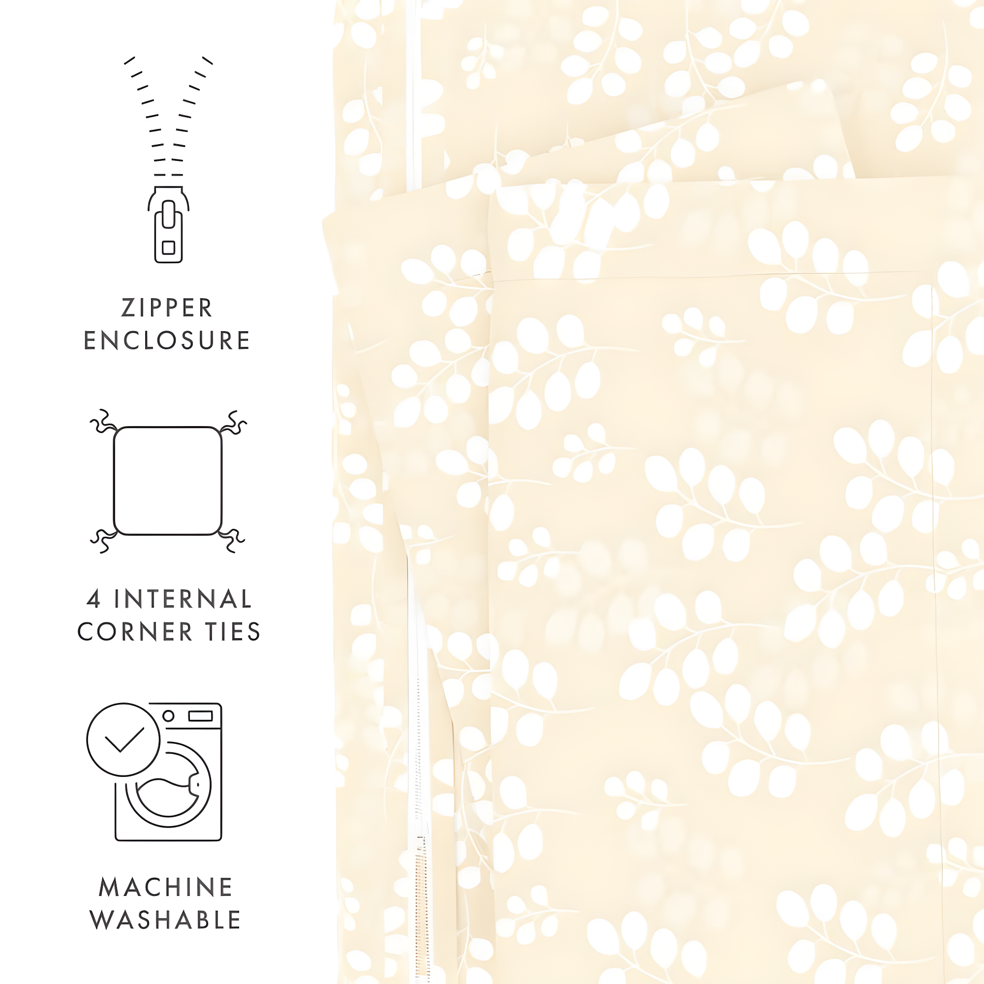 Ultra Soft & Breathable - Duvet Cover Set - Ivory Wheatfield Floral for Queen Size Bedding by Comfort Canopy
