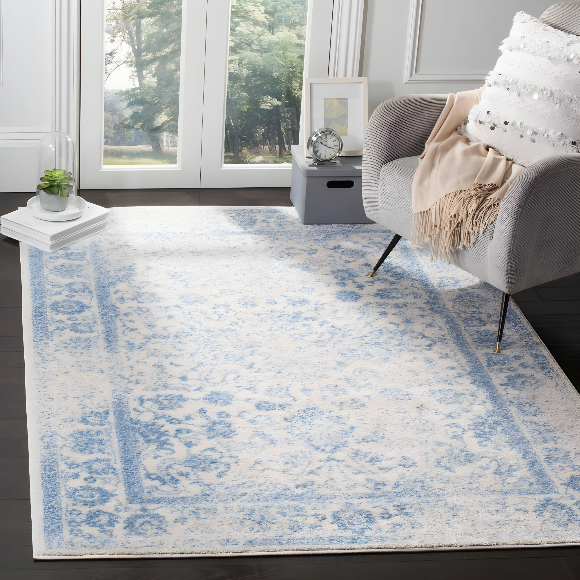 Adirondack ADR109 Machine Made Indoor Area Rug - Ivory/Light Blue - 6'x9' - Safavieh