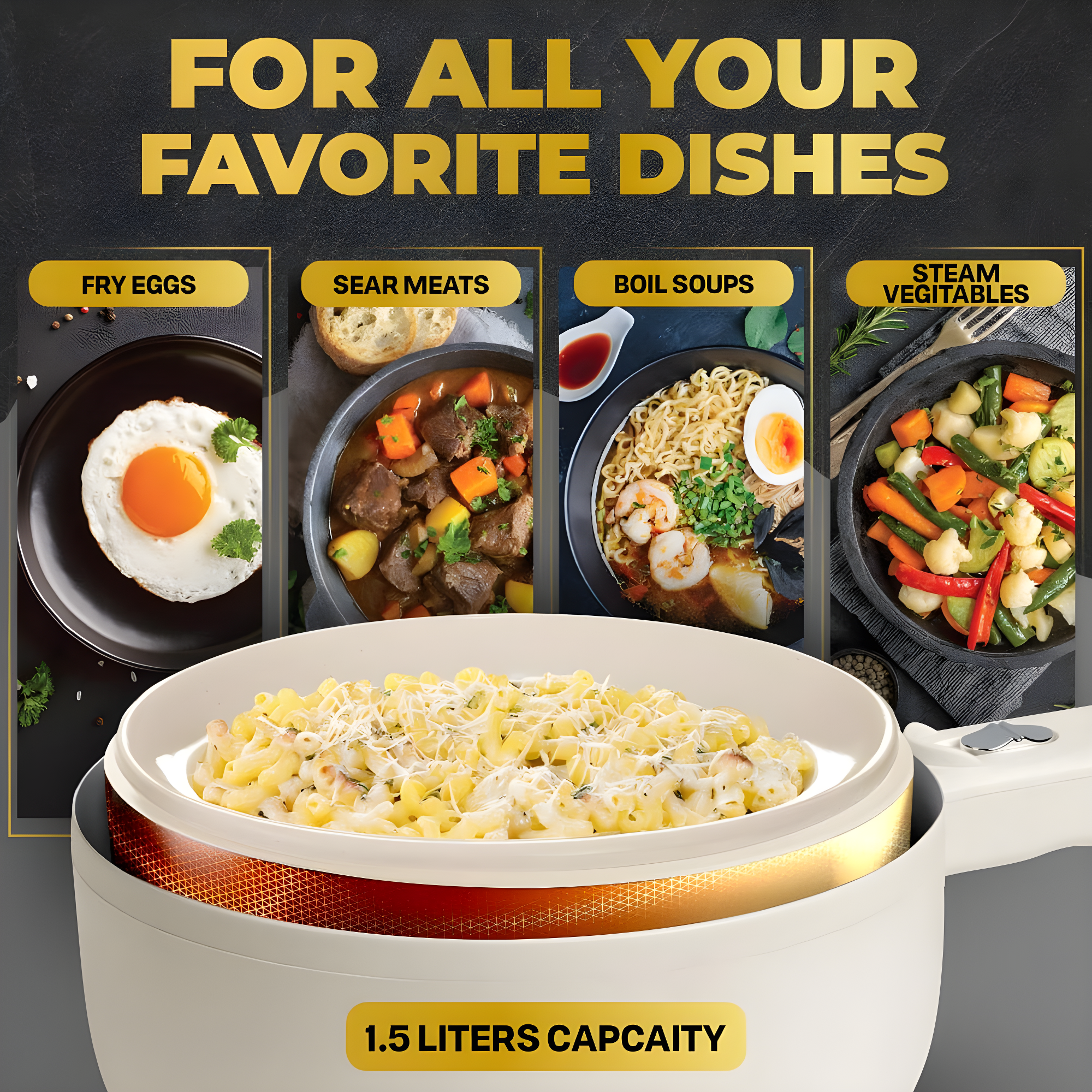 Ceramax Electric Hot Pot 1.5 Liters Nonstick Ceramic Skillet Pan Mini Cooker With Lid Steamer