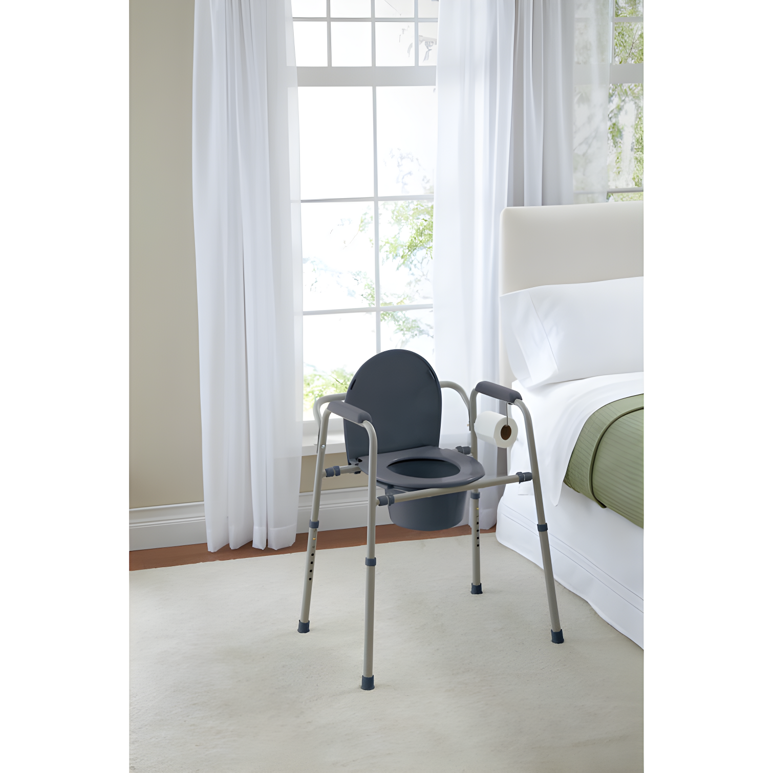 Knockdown Steel Bedside Commode With Microban, Gray
