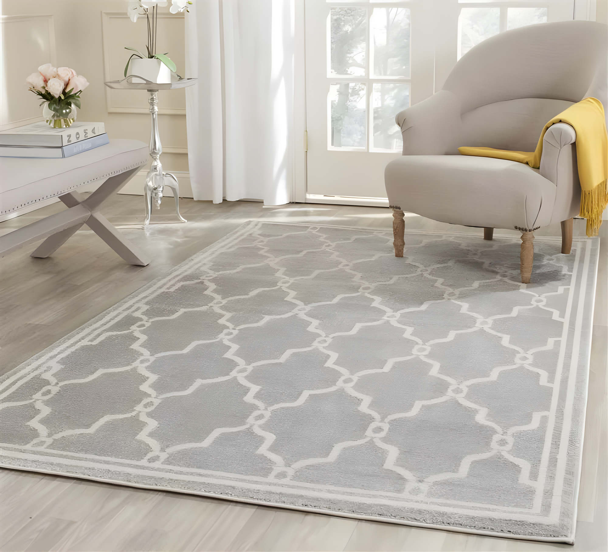 Amherst AMT414 Power Loomed Indoor Area Rug - Light Grey/Ivory - 6'x9' - Safavieh