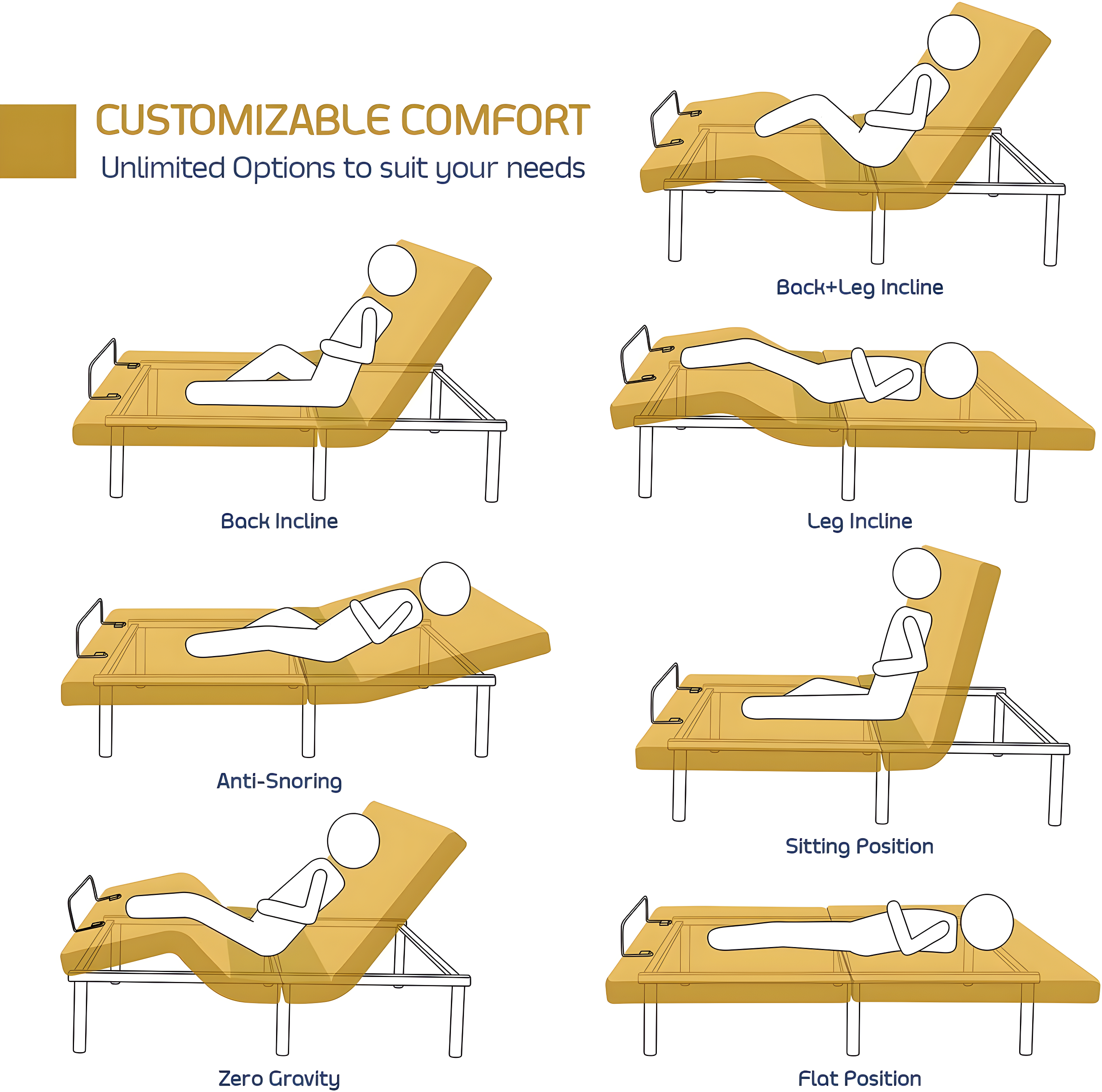 Clara Clark Clara Clark Massaging Zero Gravity, Zero Clearance Adjustable Bed with Wireless Remote, USB Ports & LED Lights