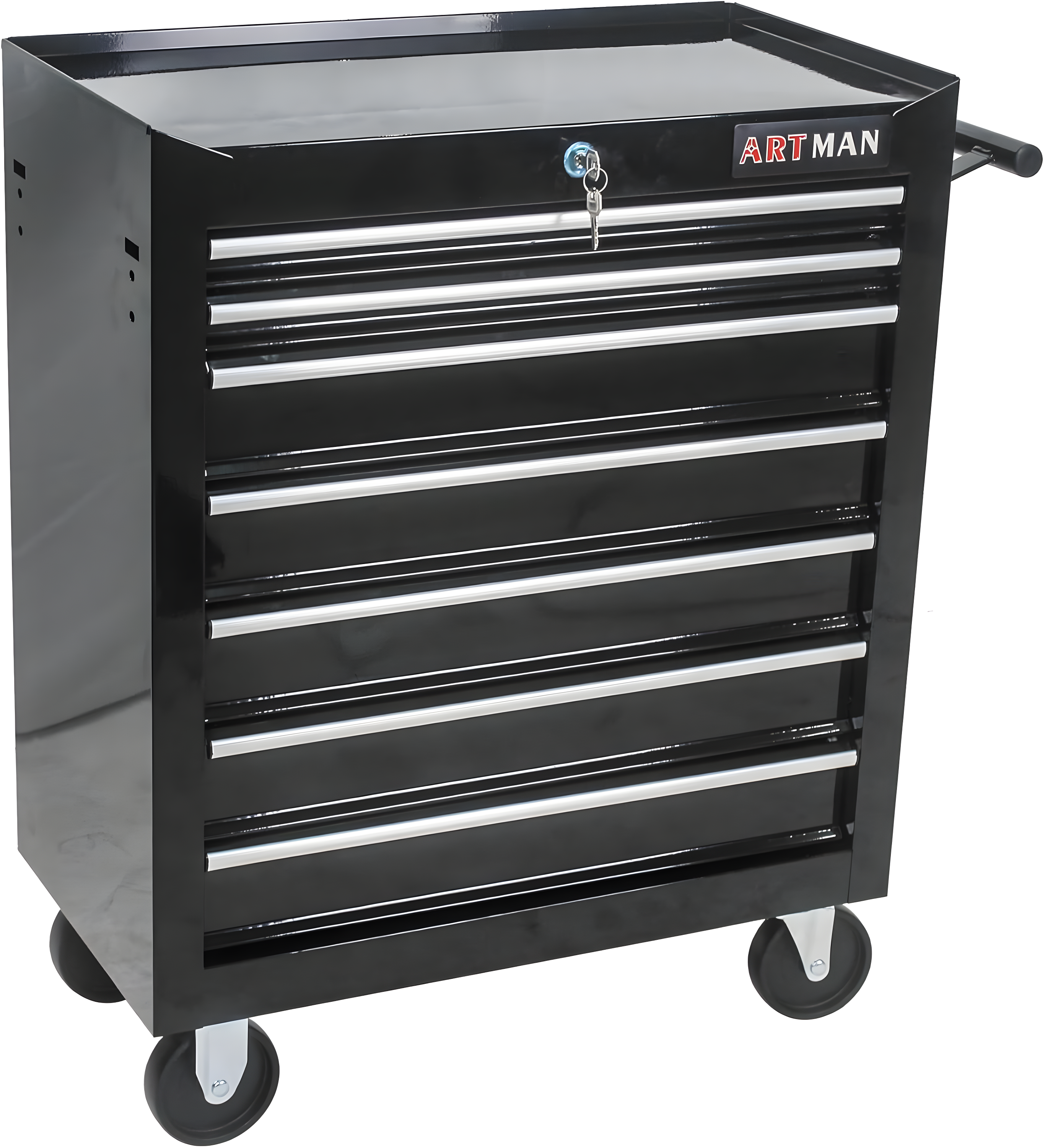7 Drawer Tool Cart on Wheels, Tool Storage Cabinet with Key Lock, Versatile Rolling Tool Cart for Garages, Warehouses and Repair Shops, Black