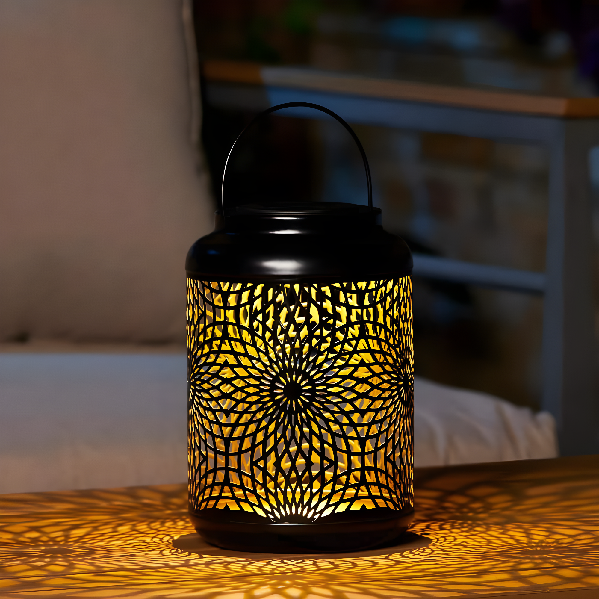 Winston Porter 8.75"H Metal Cutout Solar Powered Outdoor Hanging Lantern