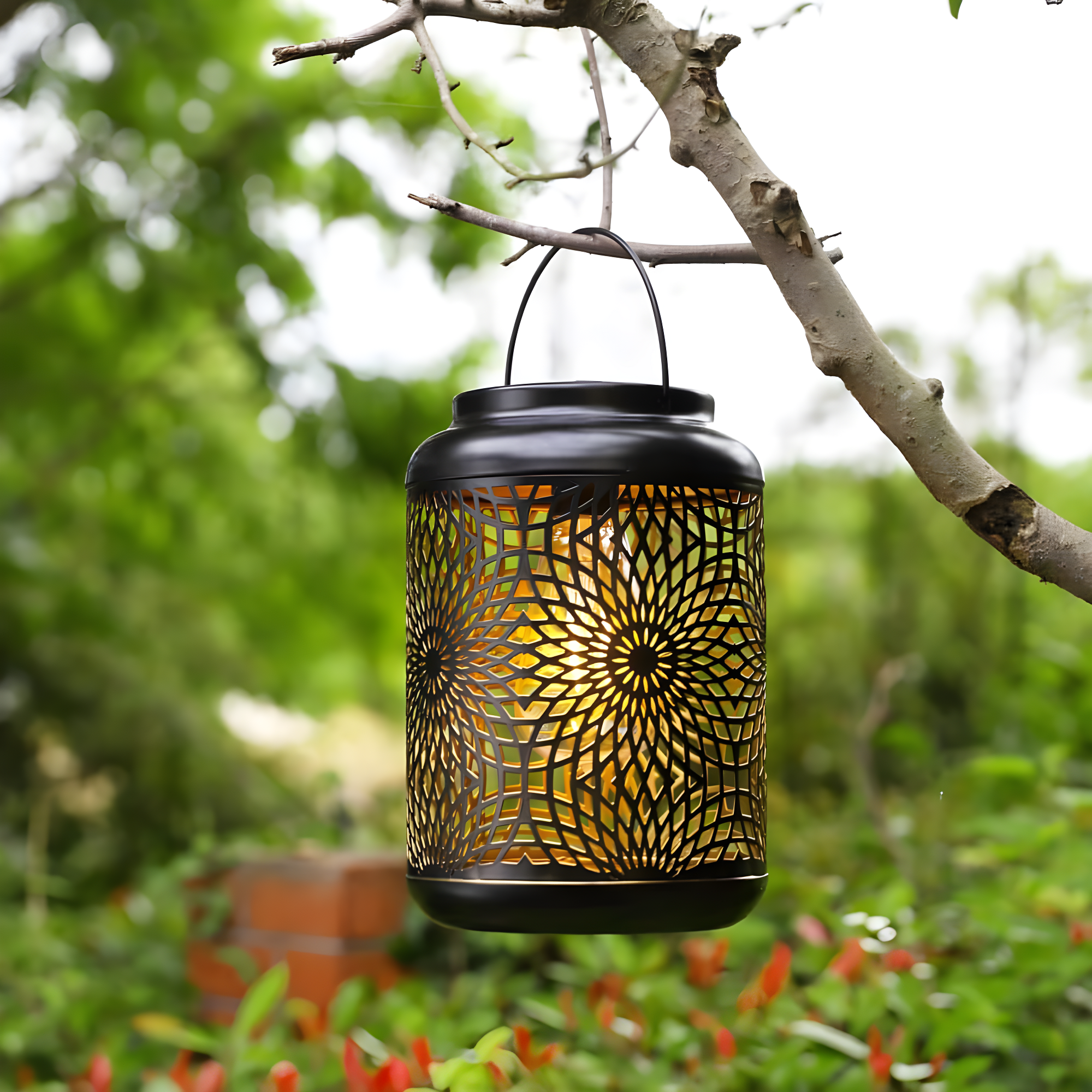 Winston Porter 8.75"H Metal Cutout Solar Powered Outdoor Hanging Lantern