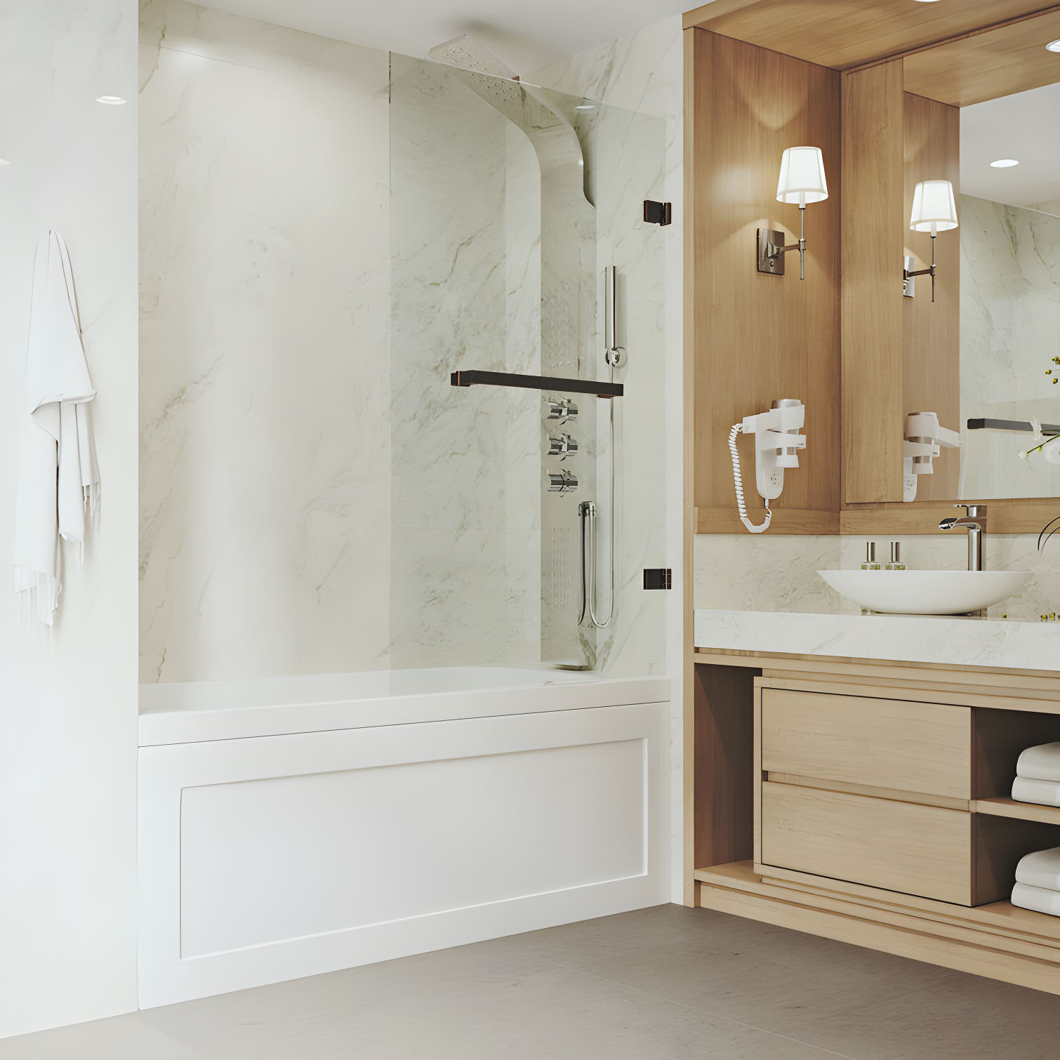 Rialto 34" W x 58" H Hinged Frameless Tub Door with with 5/16" Glass