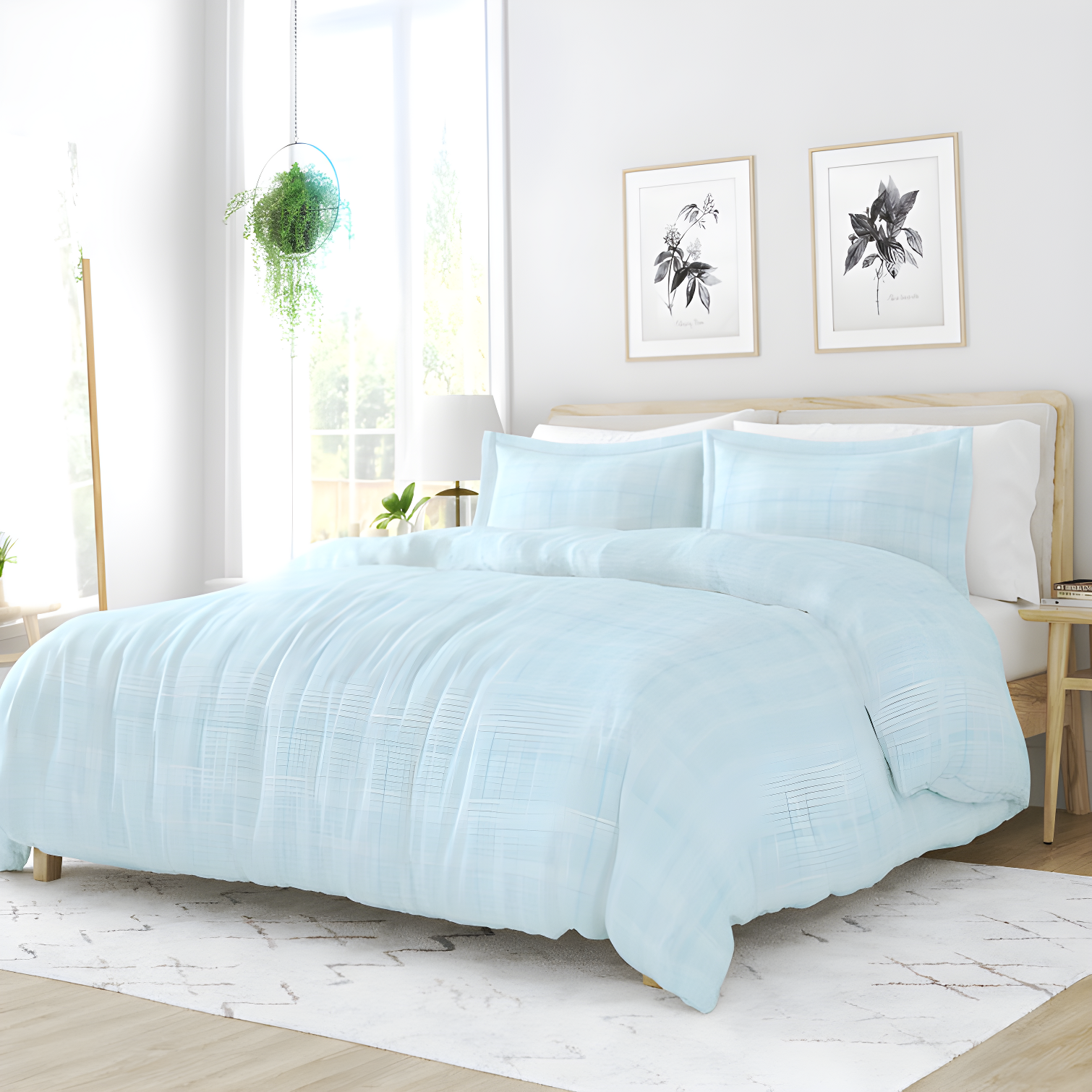 Aqua Plaid Microfiber Full/Queen Duvet Cover Set with Shams