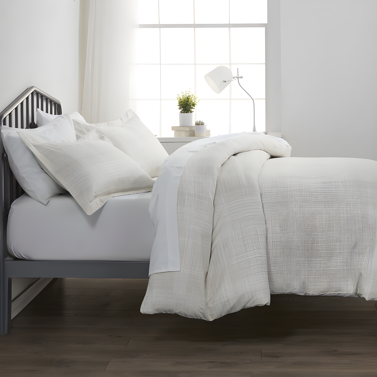 Aqua Plaid Microfiber Full/Queen Duvet Cover Set with Shams