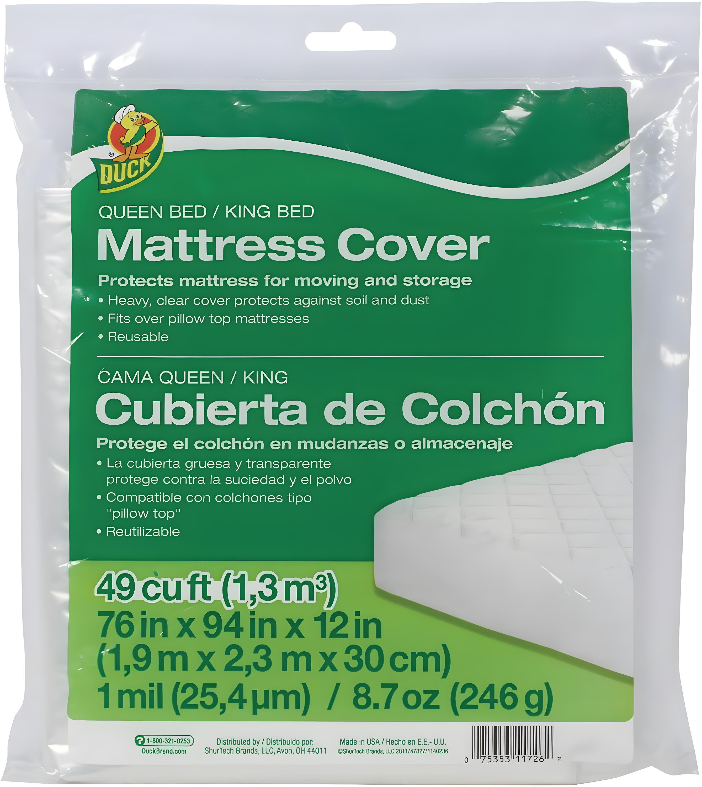 Duck Funda de Colchón Queen/King, 76 x 94 x 12 Pulgadas, Transparente