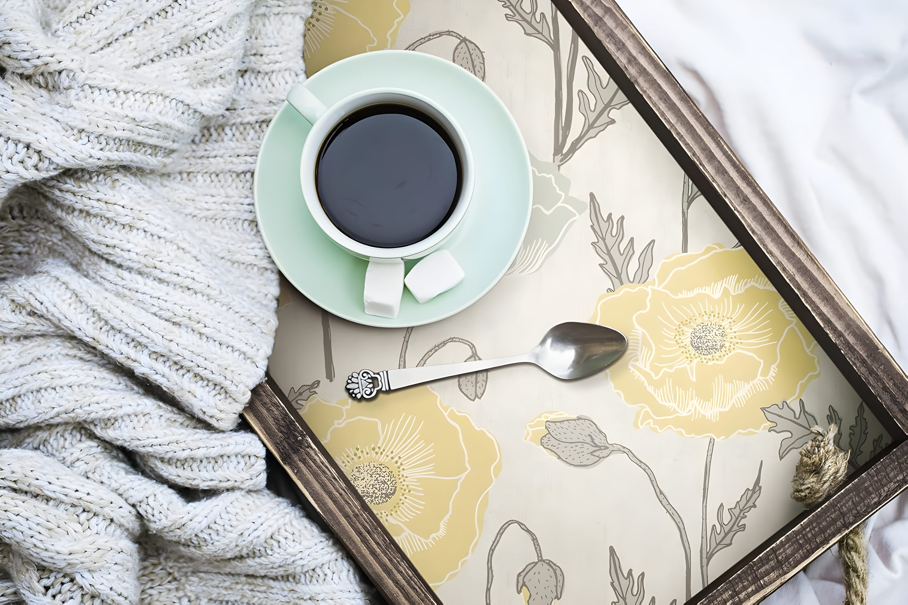 Aqua and Yellow Poppy Field Peel and Stick Wallpaper