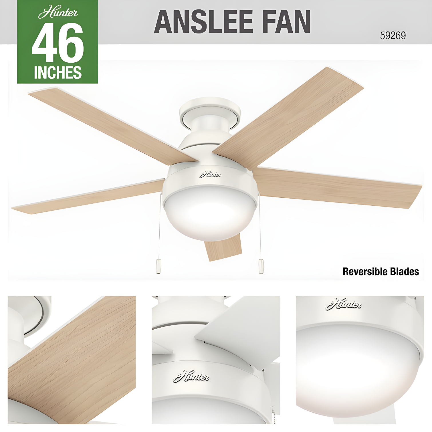 46" Anslee 5 - Blade LED Flush Mount Ceiling Fan with Pull Chain and Light Kit Included