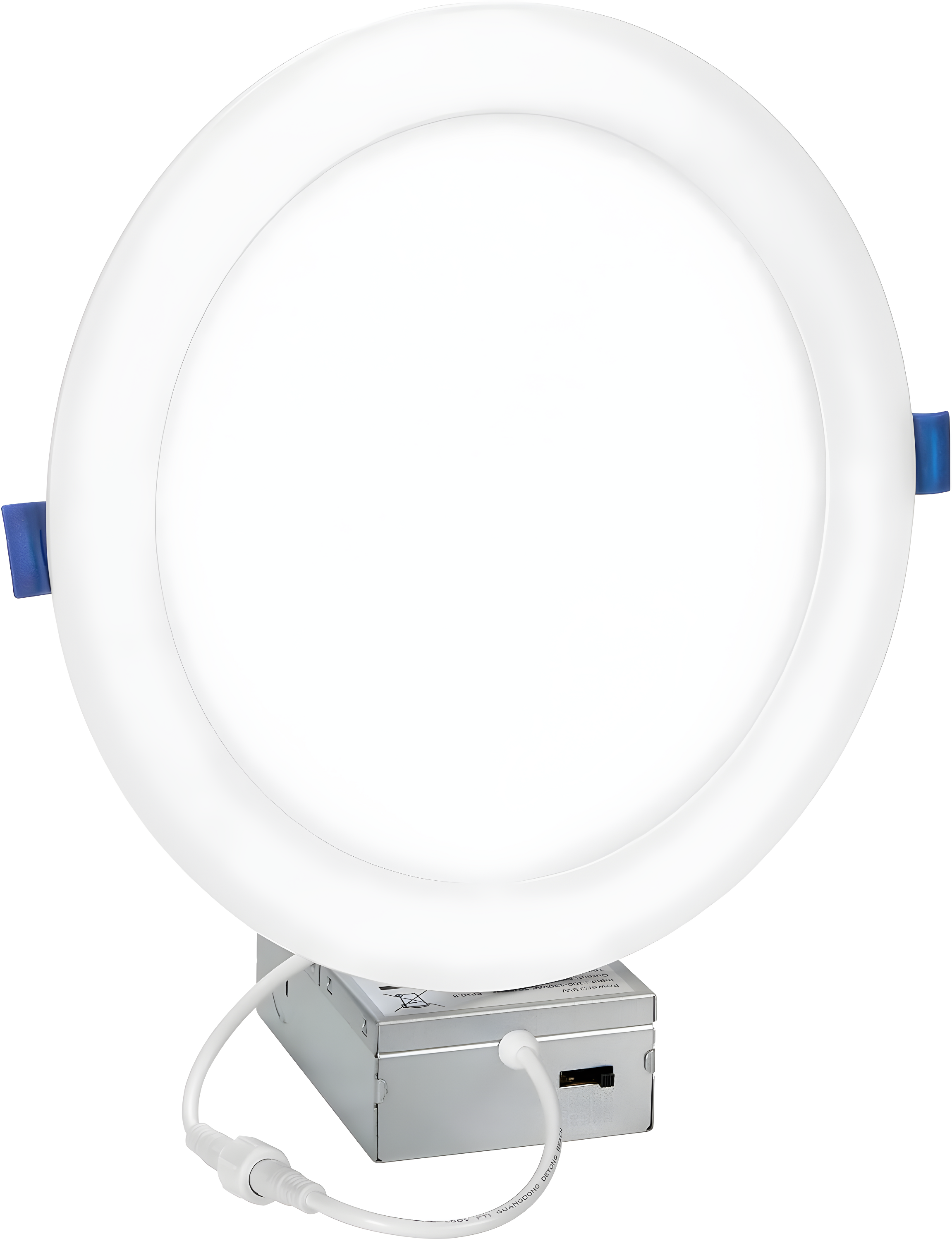 Maxxima 8 in. 5CCT Round Recessed LED Downlight, 1600 Lumens Slim Round Flat Panel Color Selectable 2700K-5000K (2700K/3000K/3500K/4000K/5000K), Dimmable, Canless IC Rated, White Trim, J-Box Included