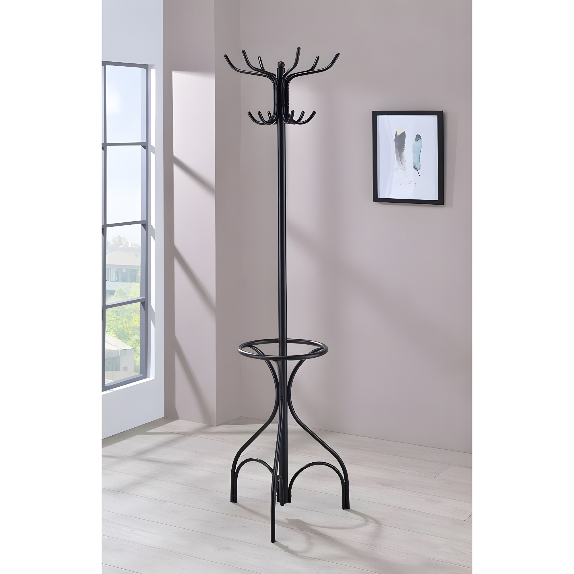 Coaster Company 4-Hook Coat Rack with Umbrella Stand, Black