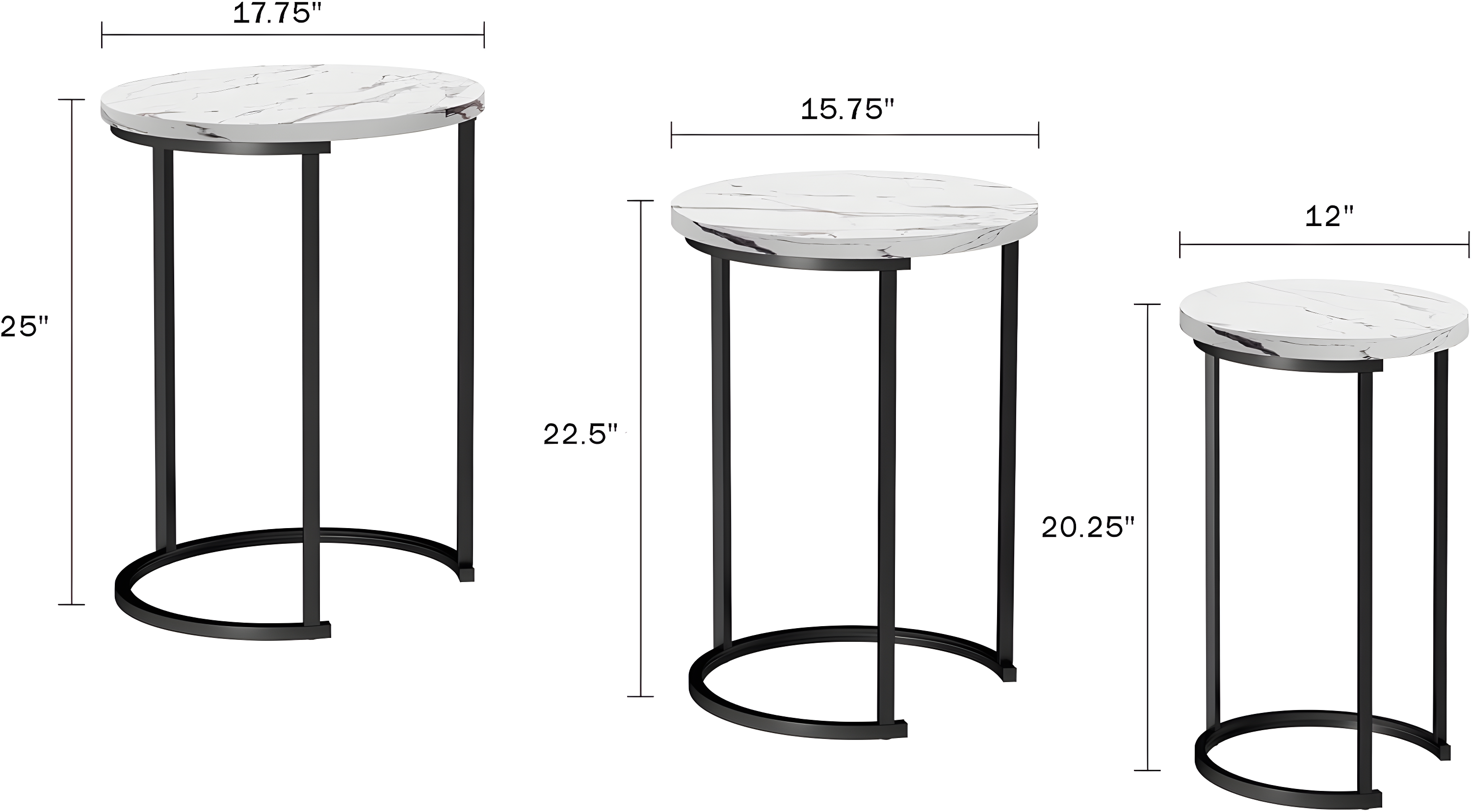 Lavish Home Nesting Tables - Set of 3 Round Side Tables for Living Room, Bedroom, or Home Office - Faux Marble End Table Set - Modern Living Room Furniture (White)