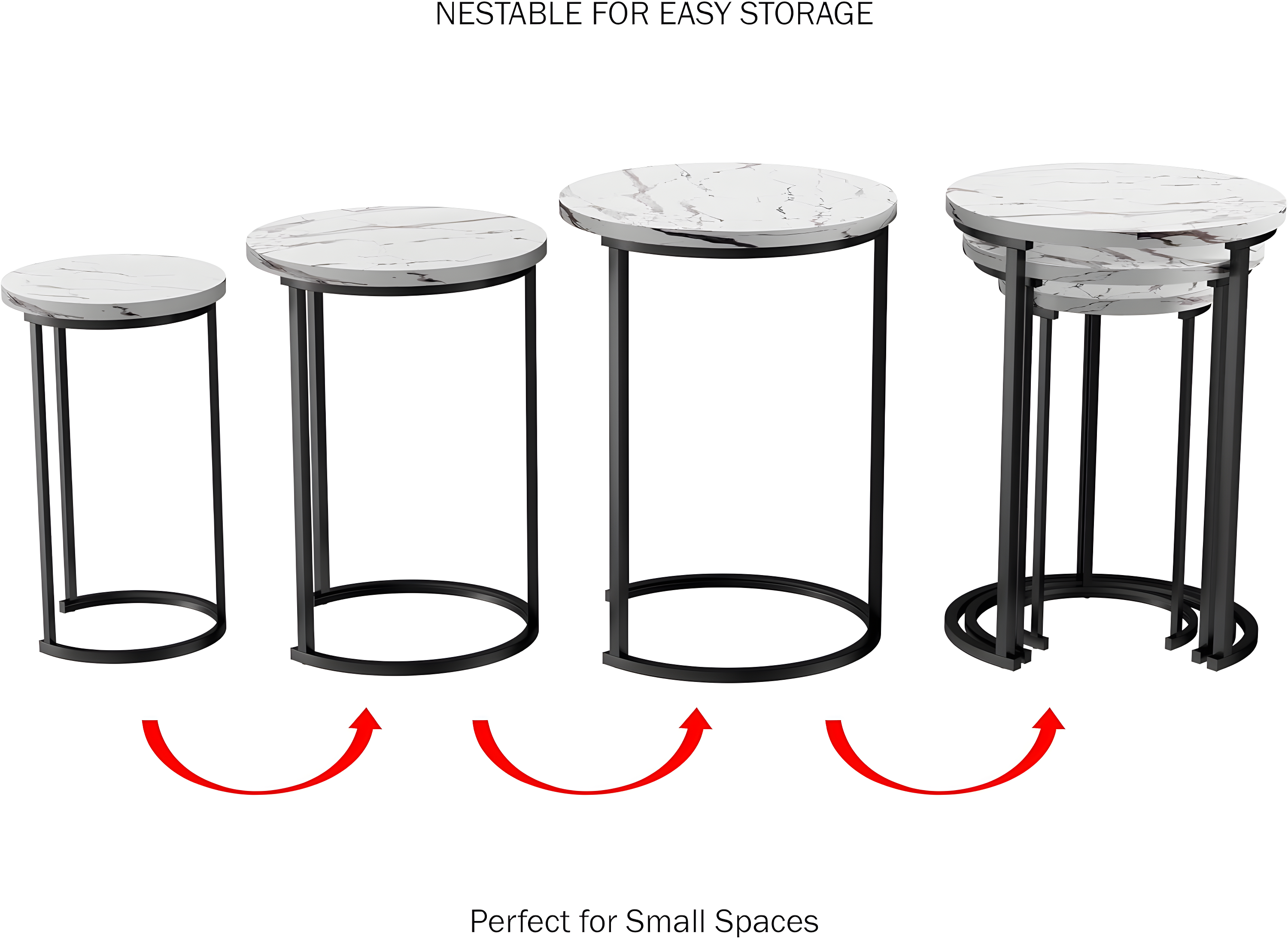 Lavish Home Nesting Tables - Set of 3 Round Side Tables for Living Room, Bedroom, or Home Office - Faux Marble End Table Set - Modern Living Room Furniture (White)