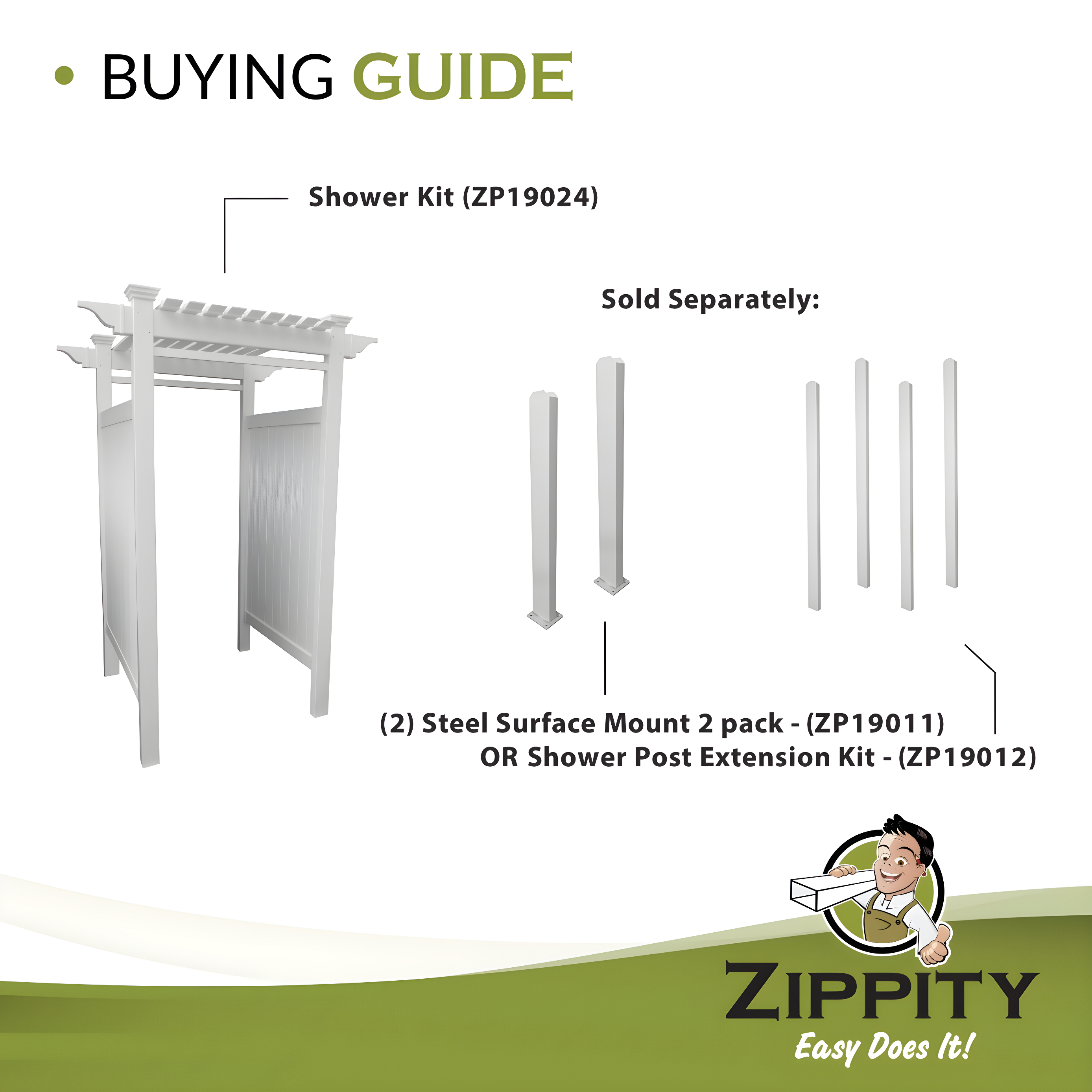 89in H x 62in W x 47in L (1 Enclosure) Zippity Oceanside Outside Shower Enclosure Kit, White Vinyl Outdoor Shower Kit for Pool Shower, Outdoor Changing Room, Beach Shower, Outdoor Bathroom ZP19024