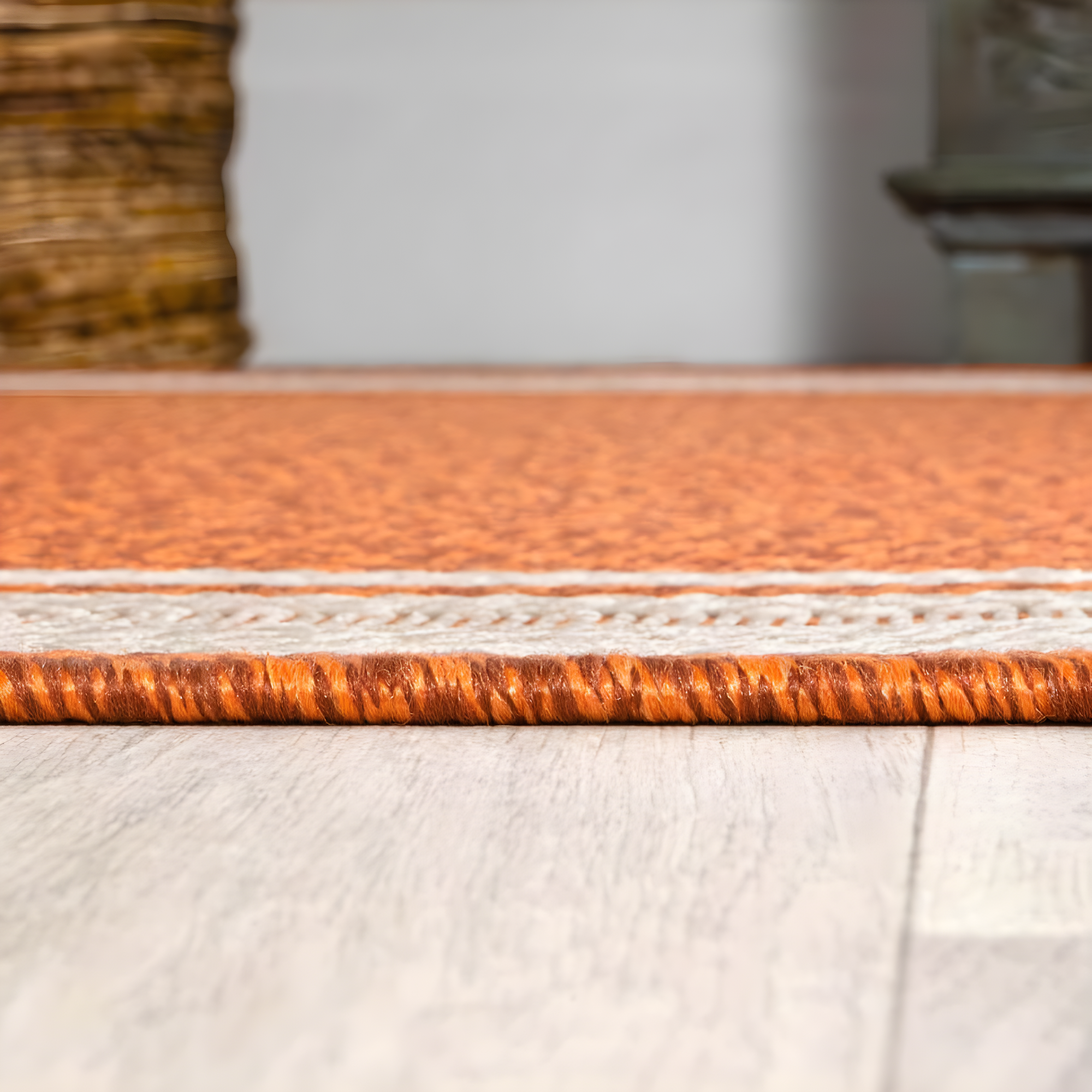 2' x 8' James Modern Border Stripe Indoor/Outdoor Runner Rug, Orange/Cream - JONATHAN Y