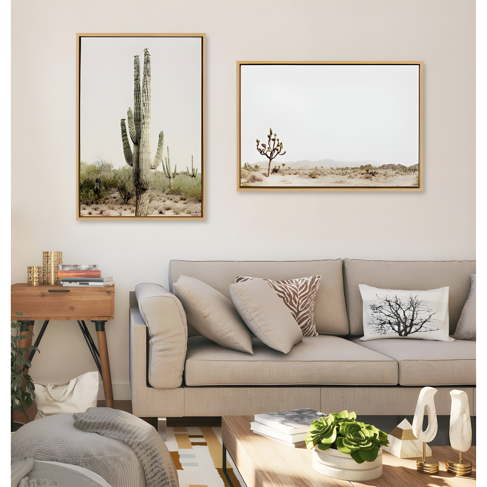 Kate and Laurel Sylvie Lone Joshua Tree Framed Canvas by Amy Peterson Art Studio, 23x33, Natural