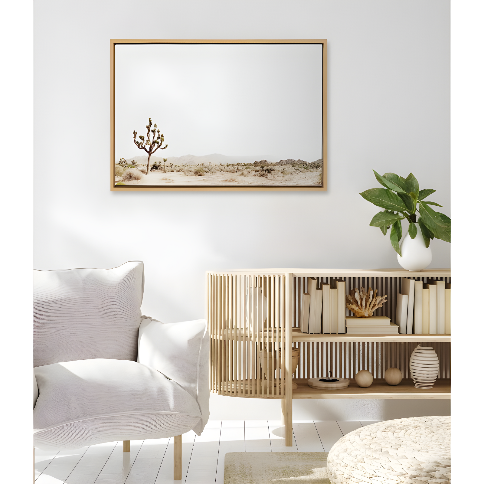 Kate and Laurel Sylvie Lone Joshua Tree Framed Canvas by Amy Peterson Art Studio, 23x33, Natural