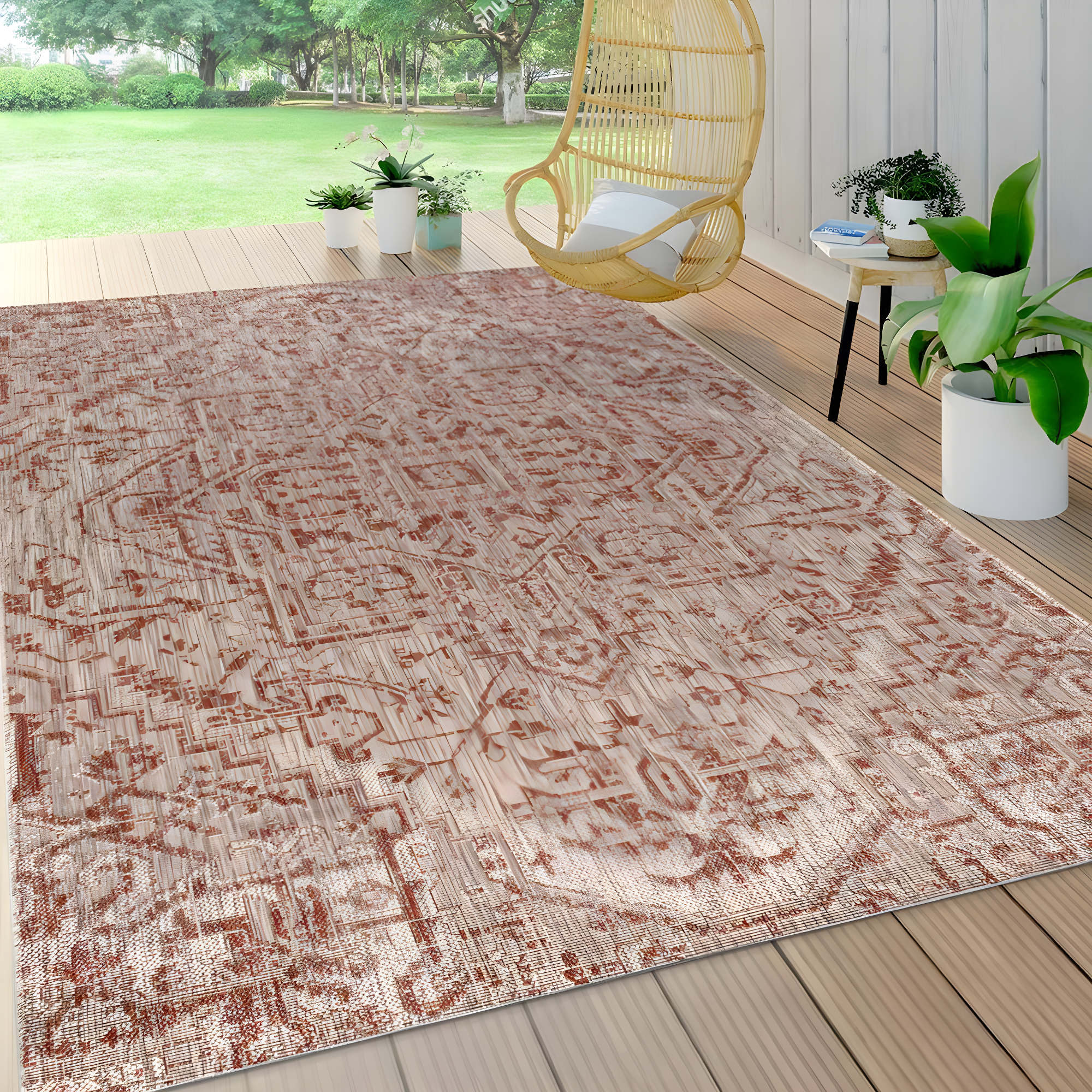 9' X 12' Estrella Bohemian Medallion Textured Weave Indoor/Outdoor Area Rug, Red/Taupe - JONATHAN Y
