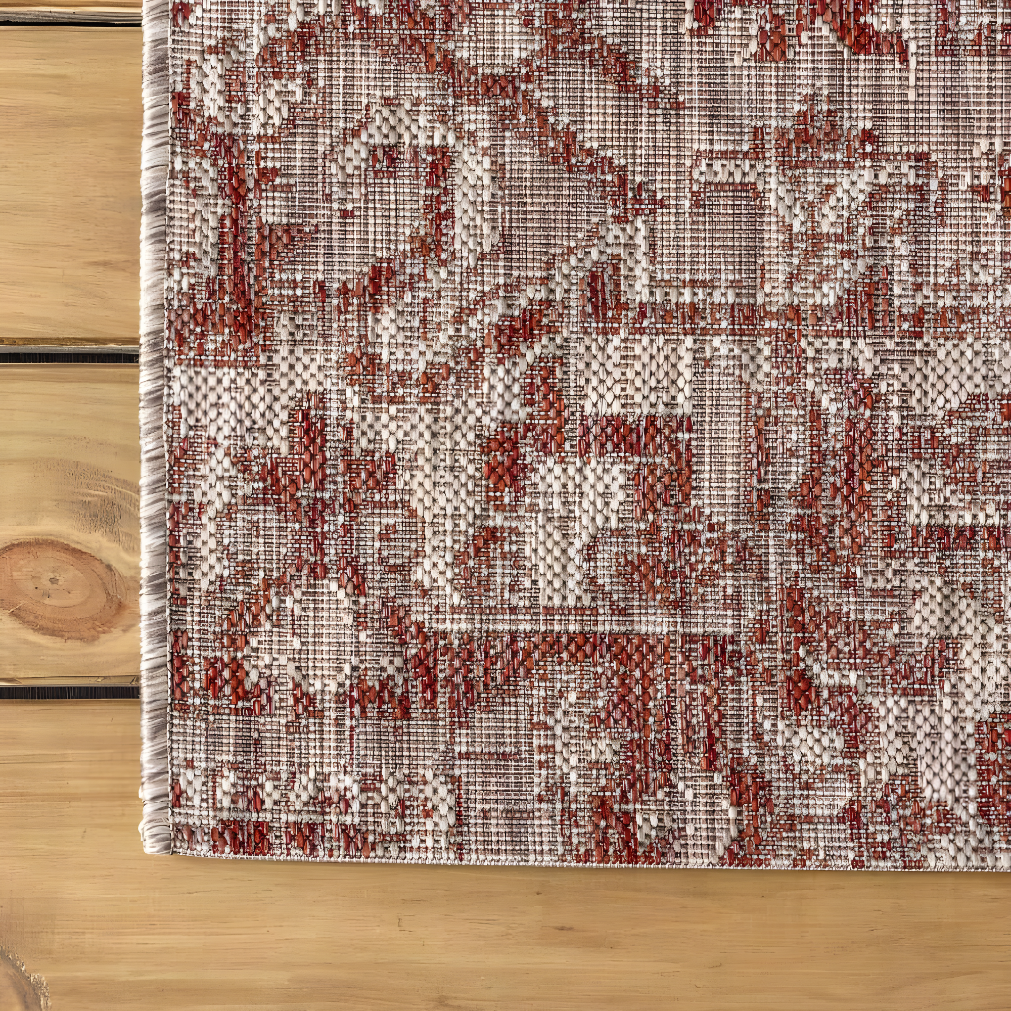 9' X 12' Estrella Bohemian Medallion Textured Weave Indoor/Outdoor Area Rug, Red/Taupe - JONATHAN Y