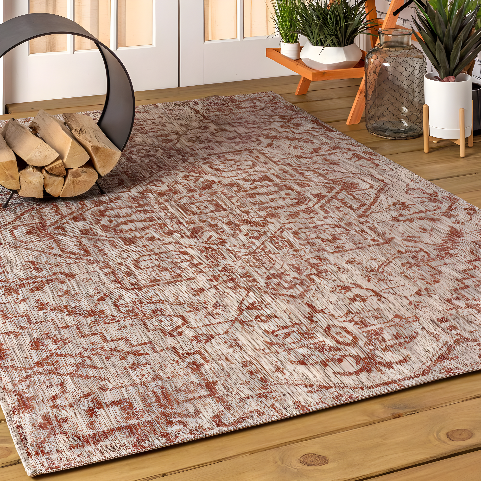 9' X 12' Estrella Bohemian Medallion Textured Weave Indoor/Outdoor Area Rug, Red/Taupe - JONATHAN Y