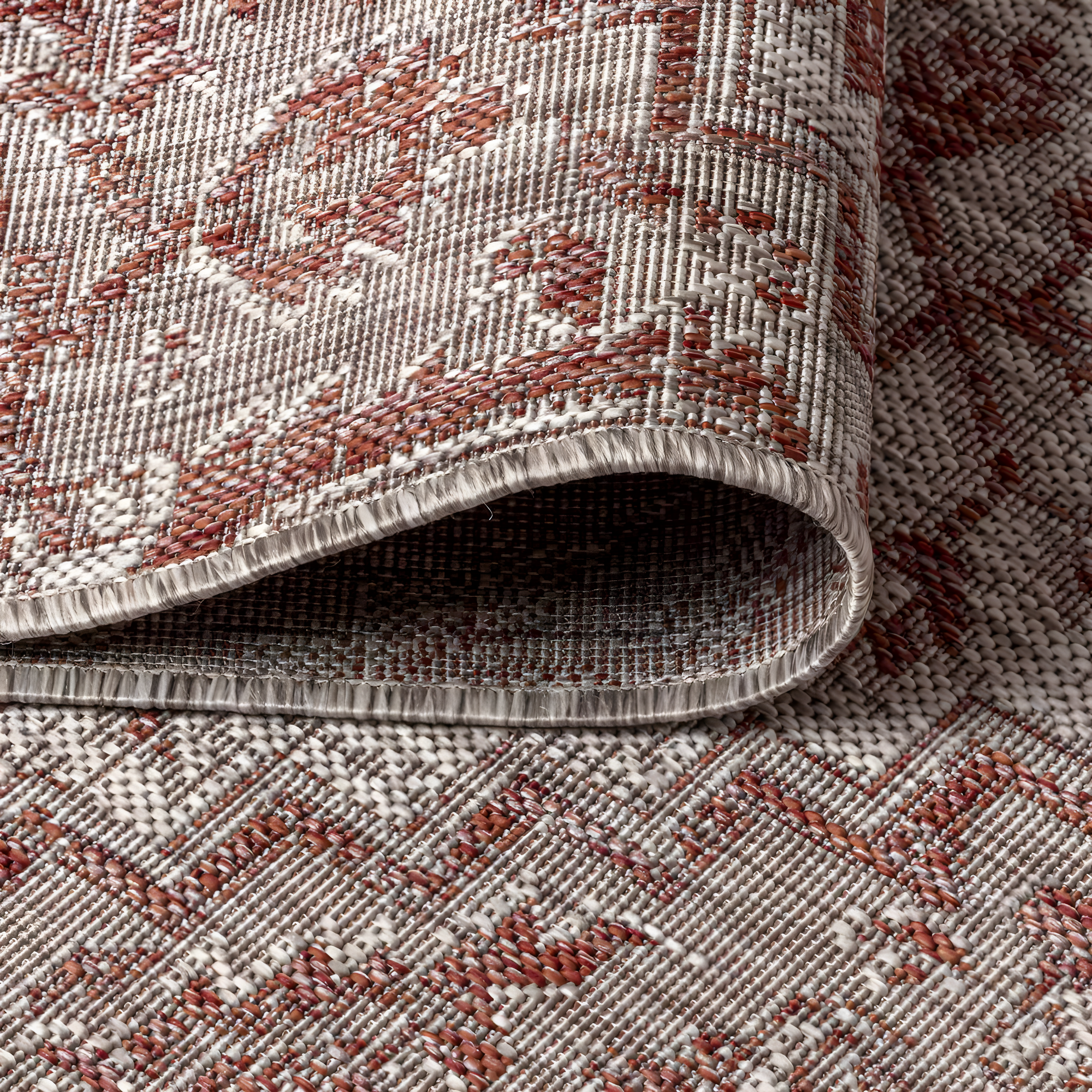 9' X 12' Estrella Bohemian Medallion Textured Weave Indoor/Outdoor Area Rug, Red/Taupe - JONATHAN Y