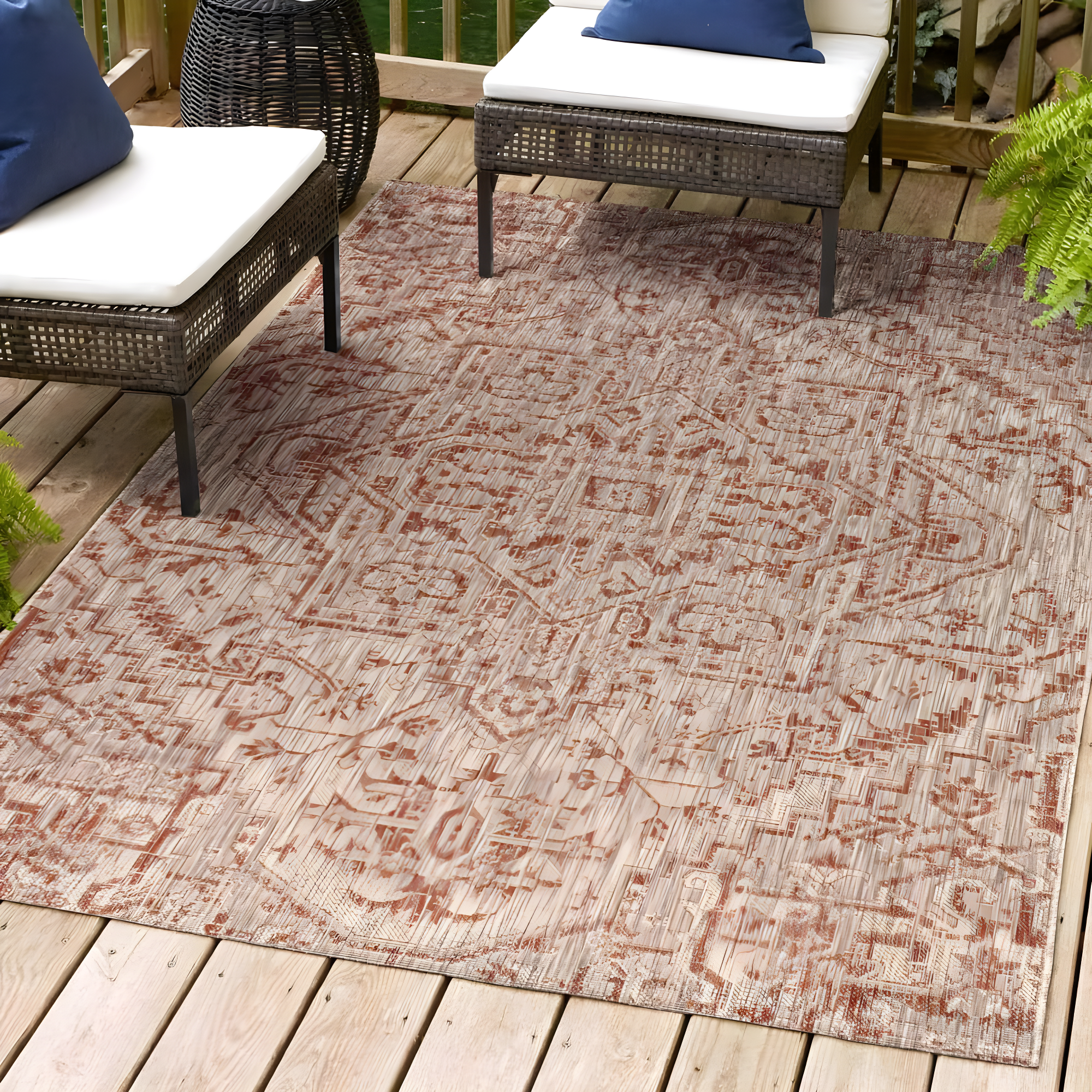 9' X 12' Estrella Bohemian Medallion Textured Weave Indoor/Outdoor Area Rug, Red/Taupe - JONATHAN Y