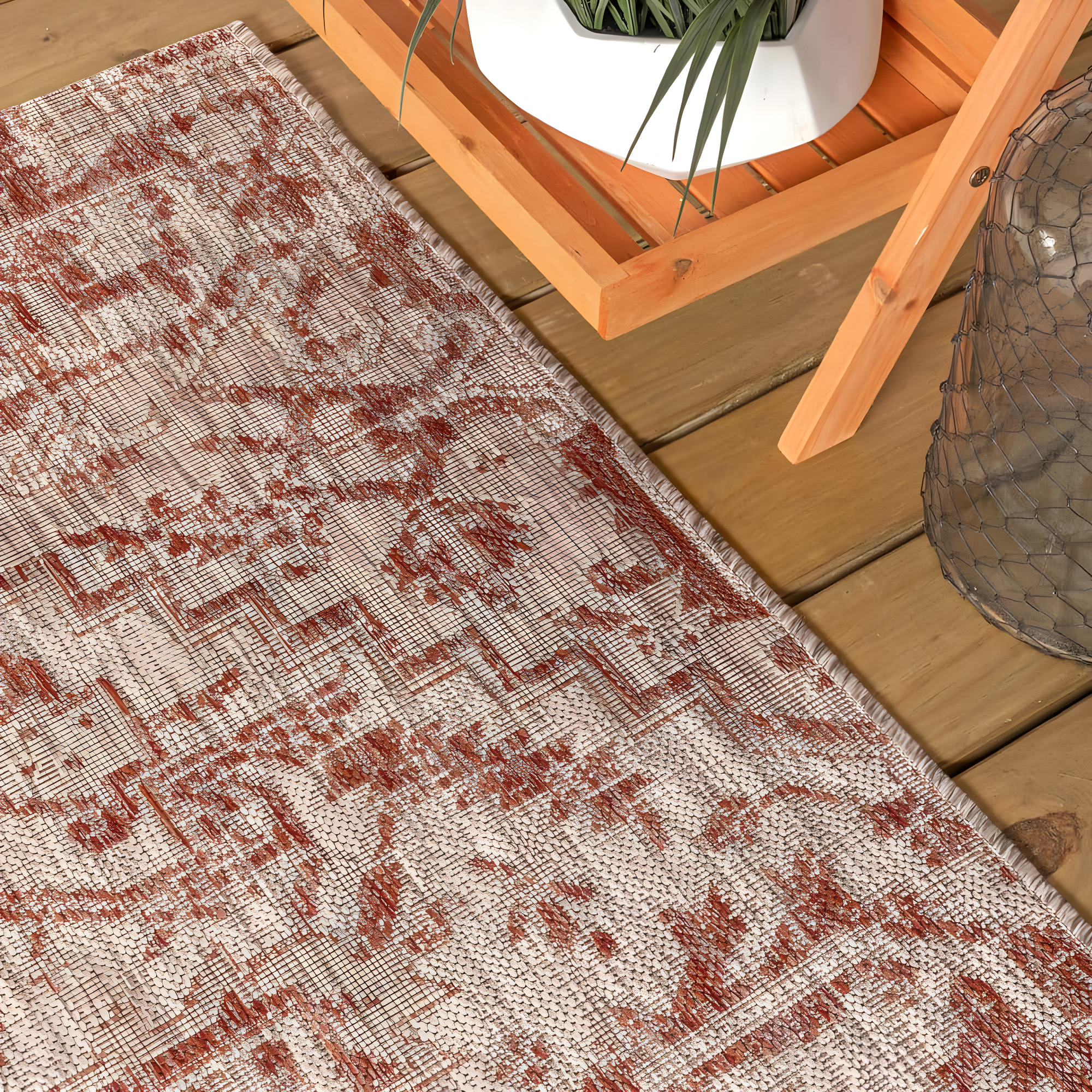 9' X 12' Estrella Bohemian Medallion Textured Weave Indoor/Outdoor Area Rug, Red/Taupe - JONATHAN Y