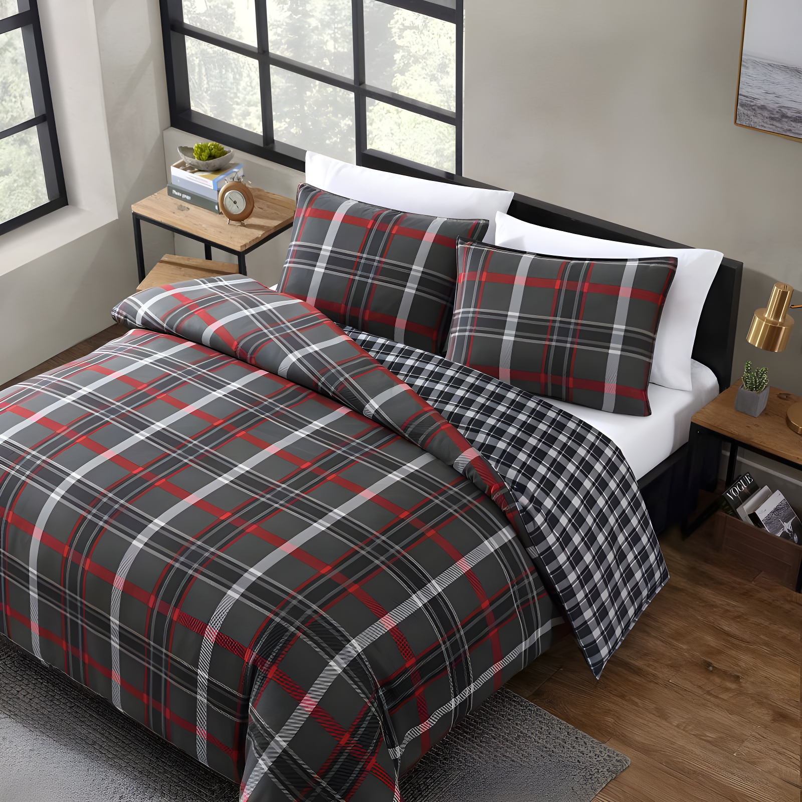 Eddie Bauer Eddie Bauer Willow Plaid Reversible Grey Duvet Cover Set