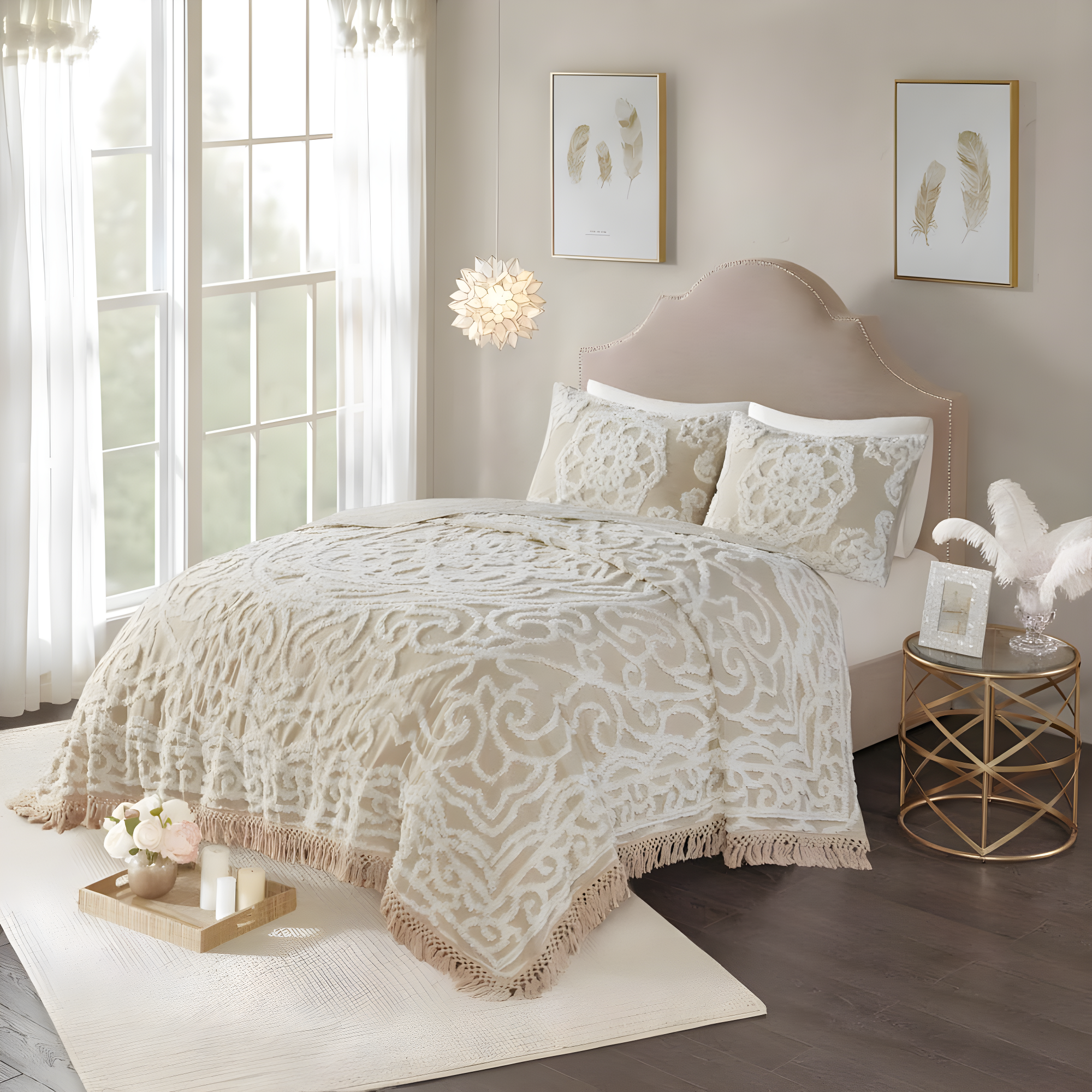 Madison Park Laetitia Tufted Chenille Cotton Medallion Fringe Coverlet Set