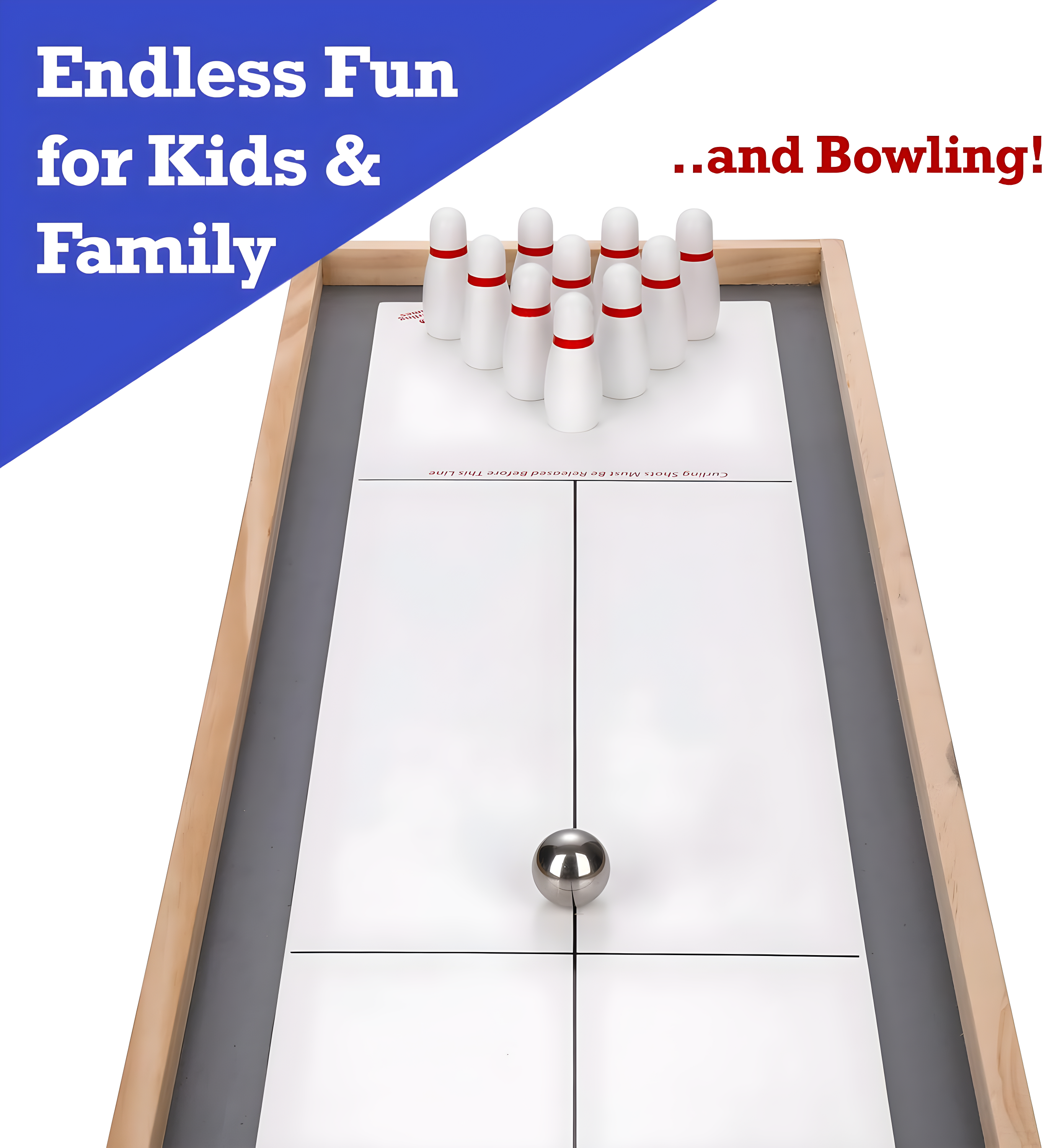 Sterling Games Tabletop Shuffleboard, Bowling and Curling 3 in 1 Combo Game Board Set for Kids and Family