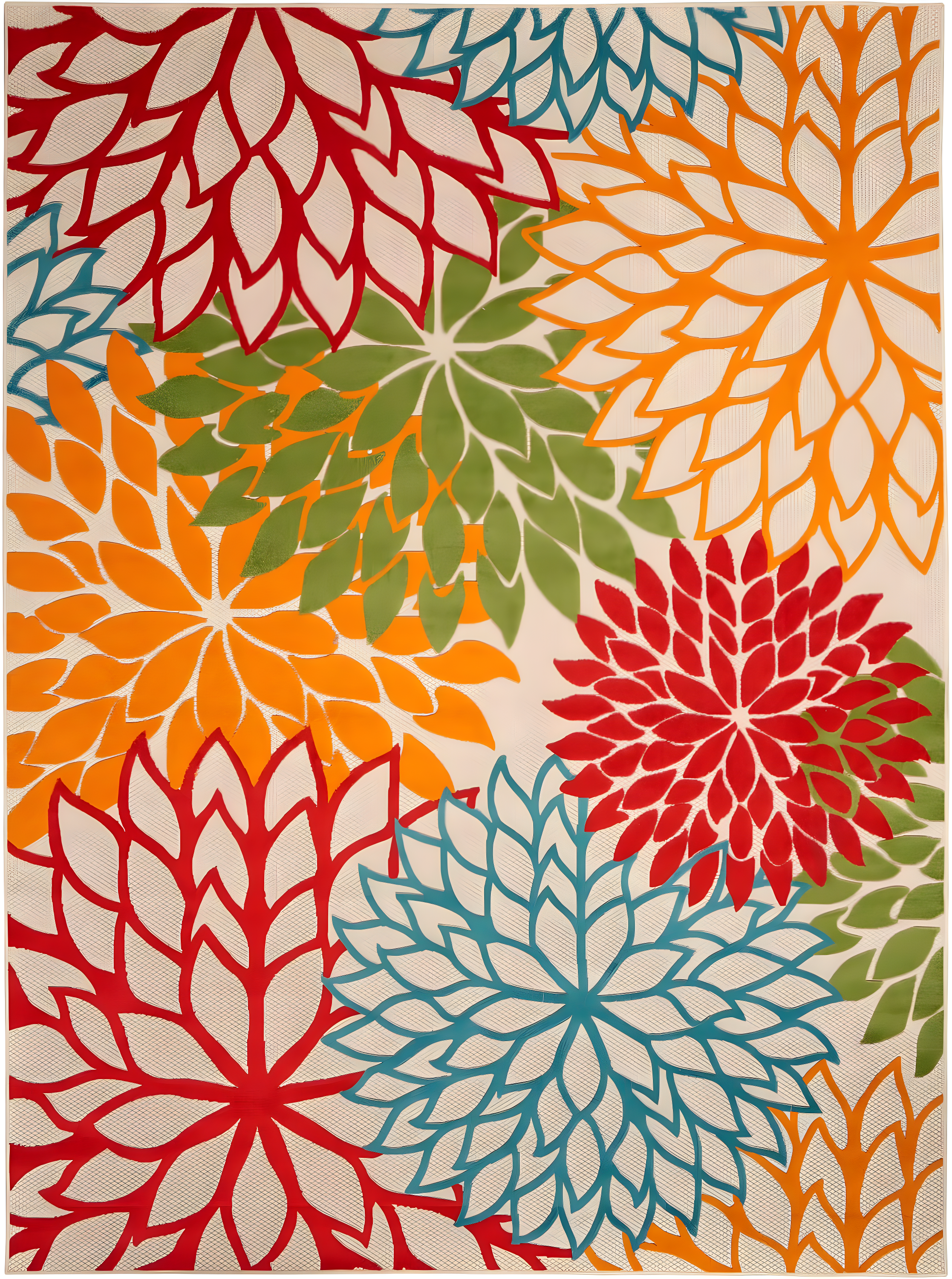 Nourison Aloha Floral Bloom Flatweave High-Low Indoor Outdoor Area Rug Green 6' x 9'