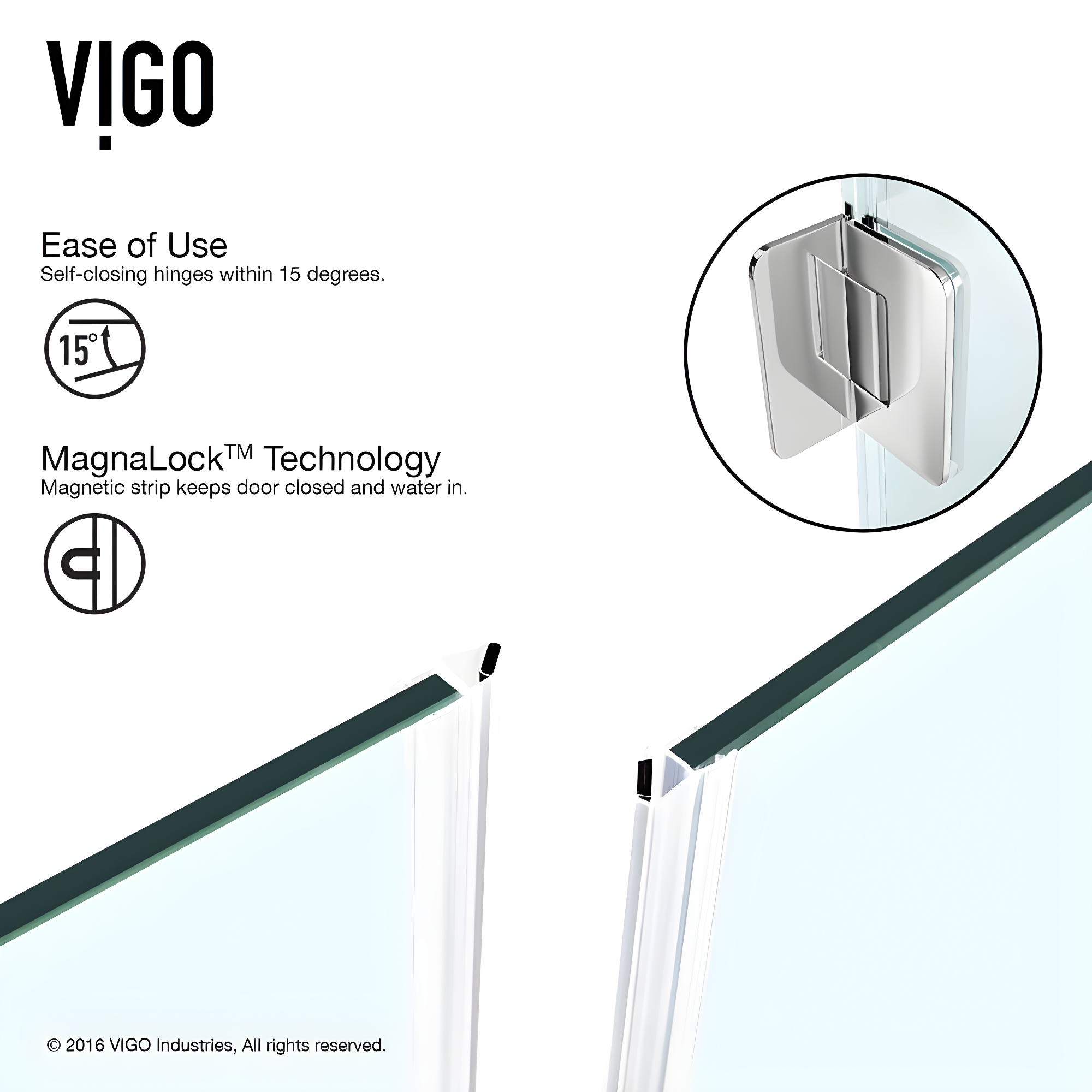 VIGO Piedmont 34" W x 34" D x 73" H Hinged Frameless Shower Enclosure with 3/8  Clear Glass VG6062CHCL36