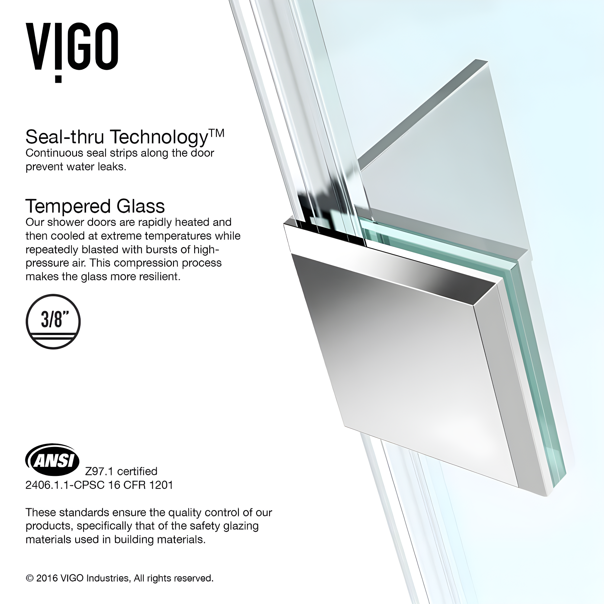 VIGO Piedmont 34" W x 34" D x 73" H Hinged Frameless Shower Enclosure with 3/8  Clear Glass VG6062CHCL36