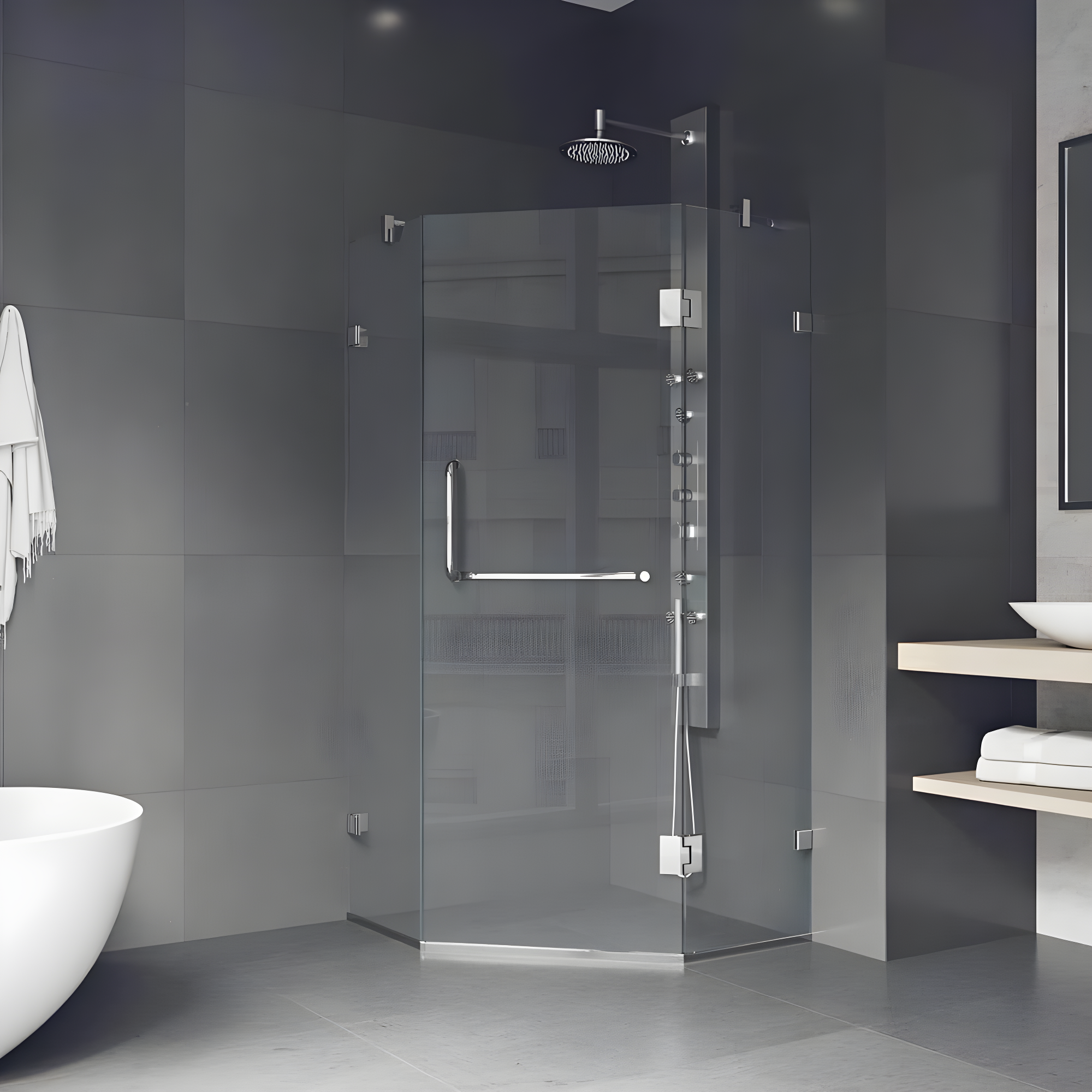 VIGO Piedmont 34" W x 34" D x 73" H Hinged Frameless Shower Enclosure with 3/8  Clear Glass VG6062CHCL36