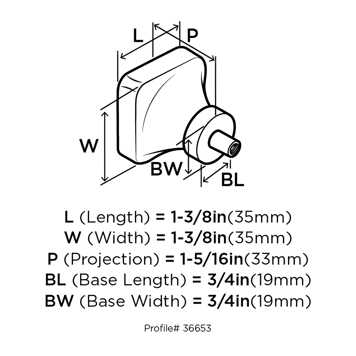 Glacio 1 3/8" Length Square Knob