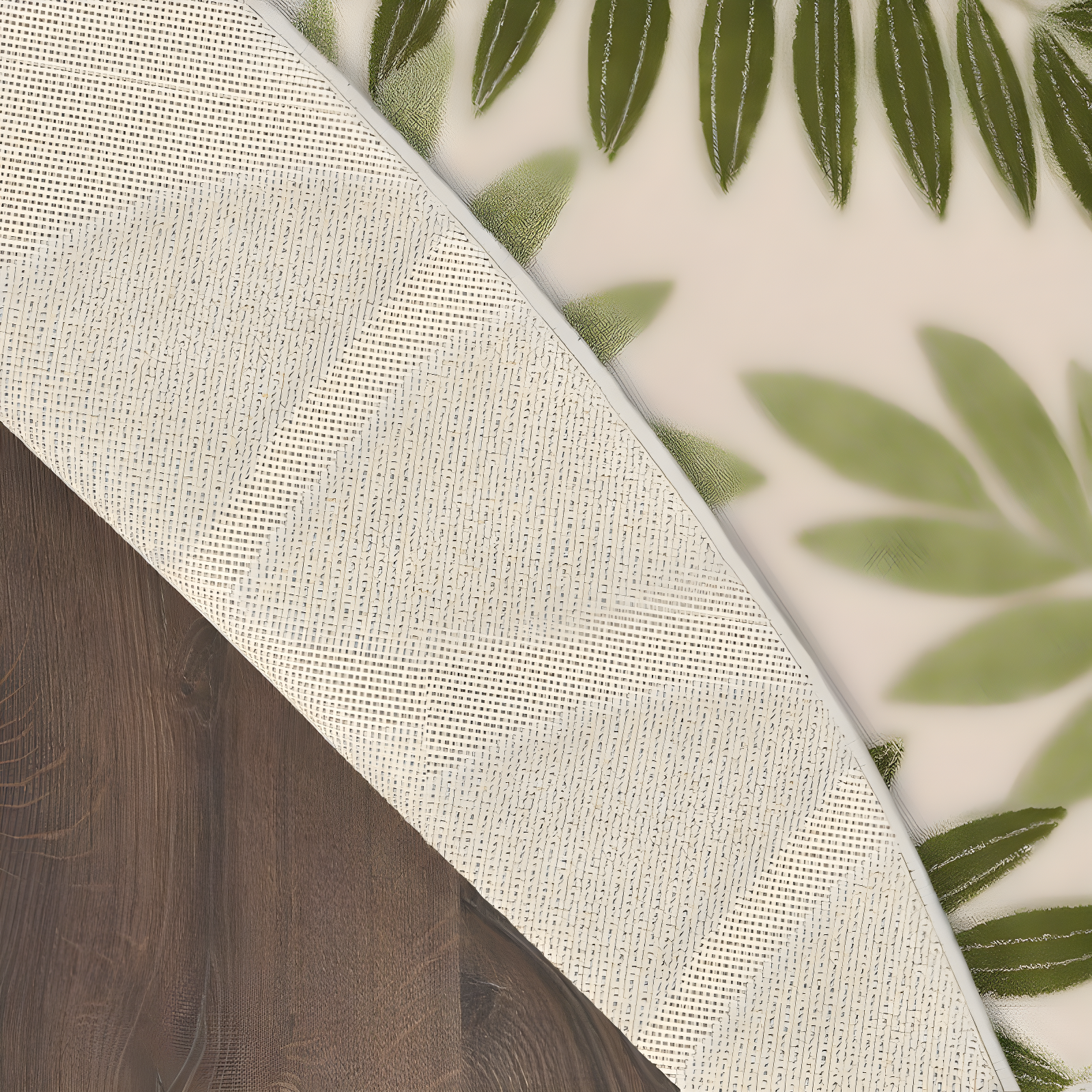 Nourison Aloha Floral Leaf Flatweave High-Low Indoor Outdoor Round Rug Ivory Green 5'3" x 5'3"
