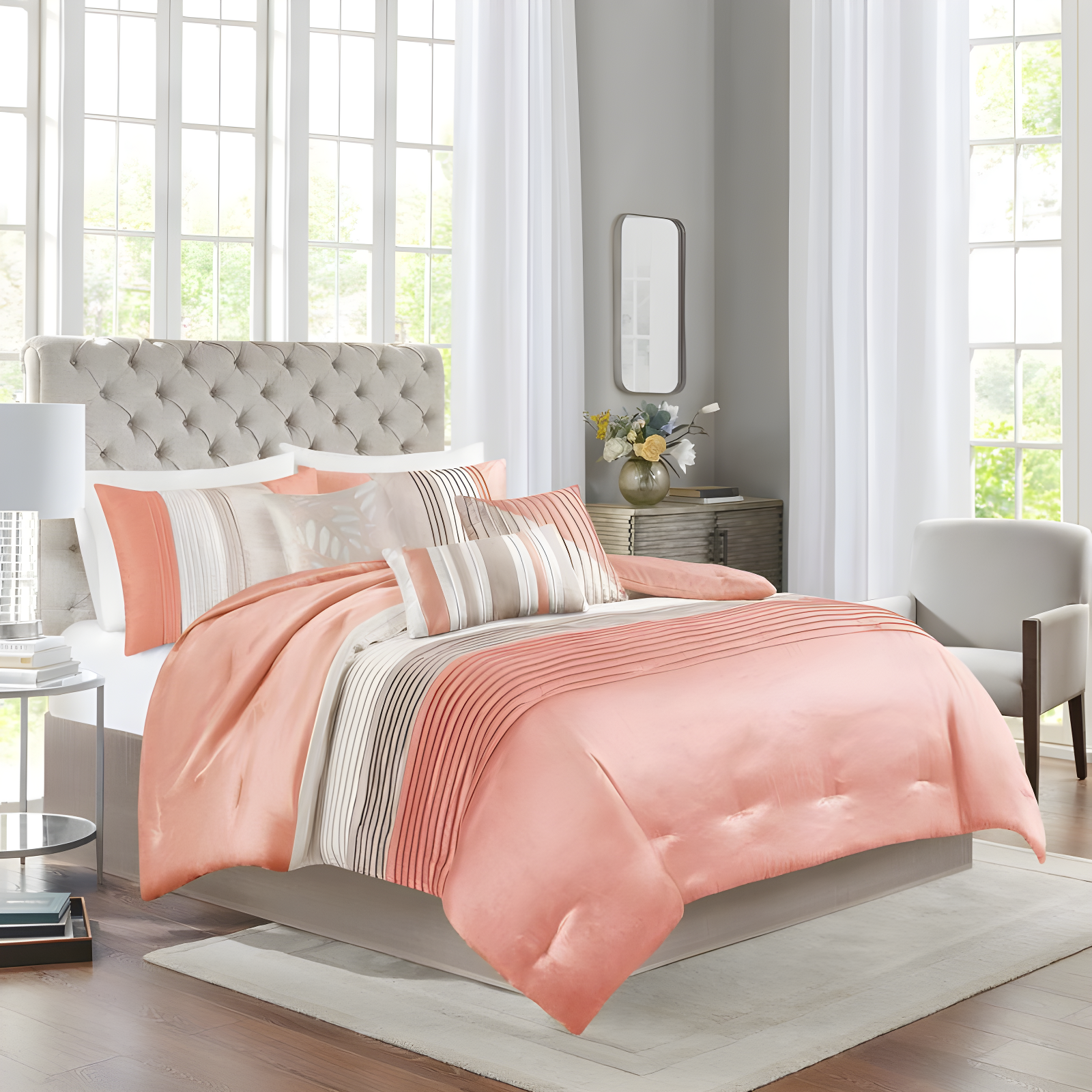 Madison Park Amherst 7 Piece Striped and Pleated Comforter Set
