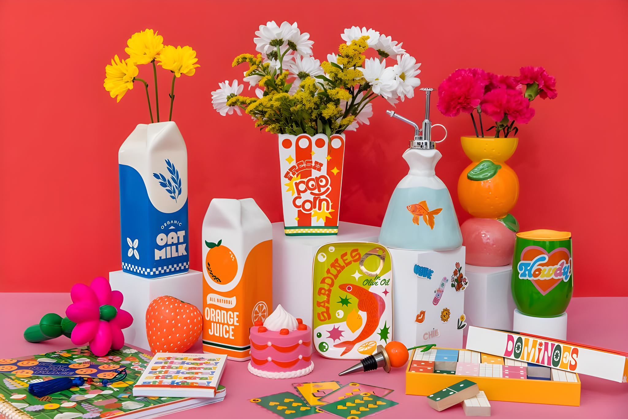 ban.do Vintage Inspired Rise and Shine Decorative Ceramic Vase, Unique Home/Kitchen/Office Accent, Oat Milk