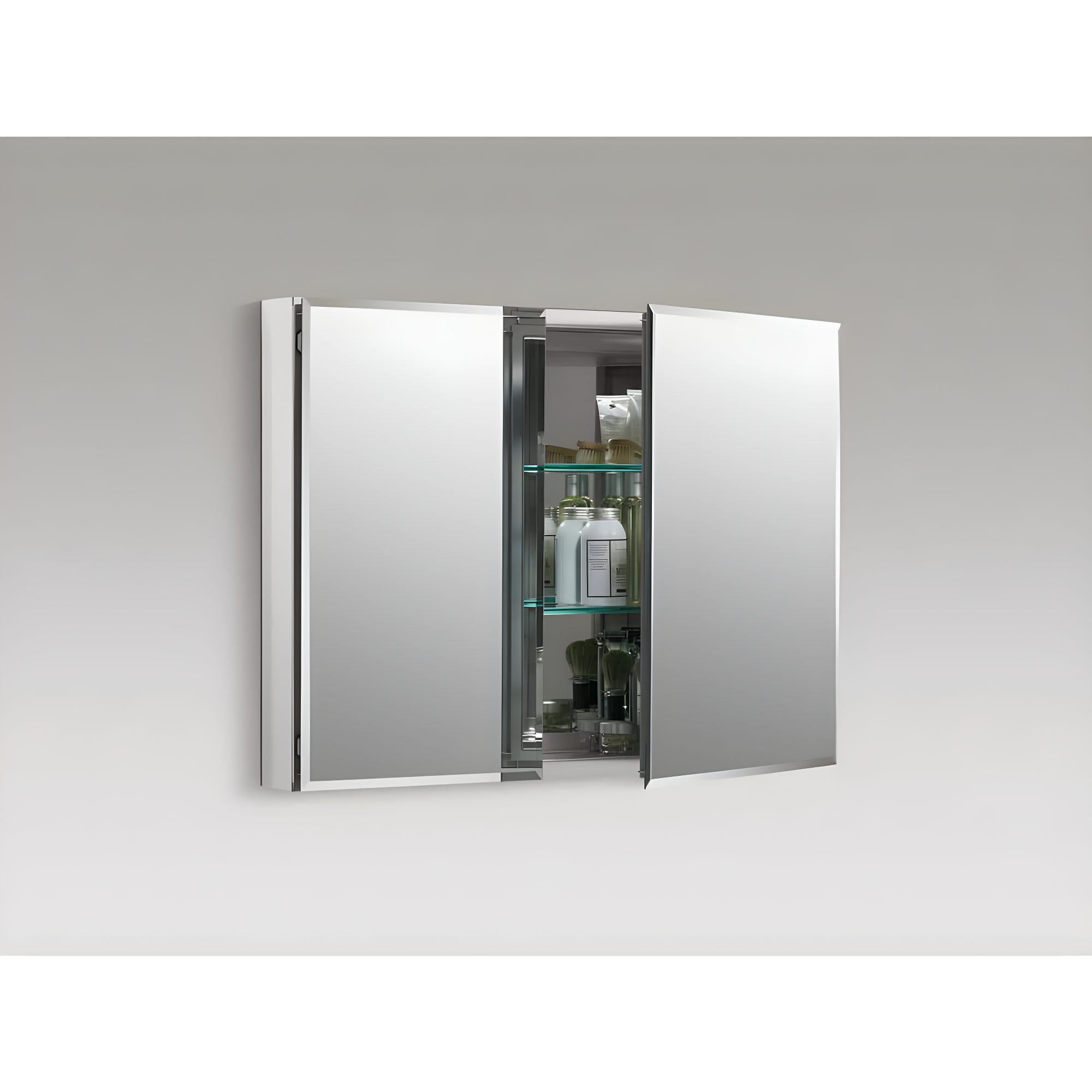 CLC Aluminum Two-Door Medicine Cabinet With Mirrored Doors, Beveled Edges