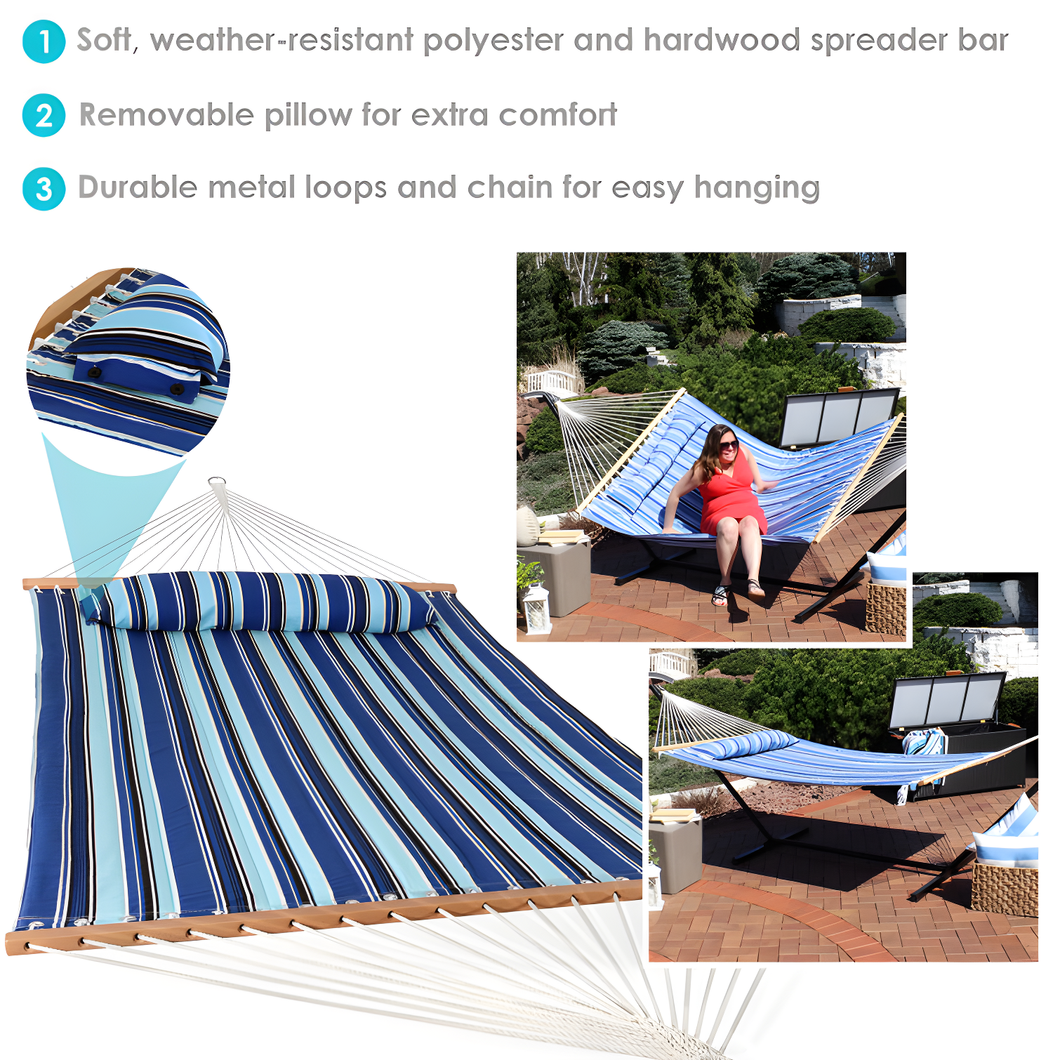 2-Person Quilted Polyester Spreader Bar Hammock