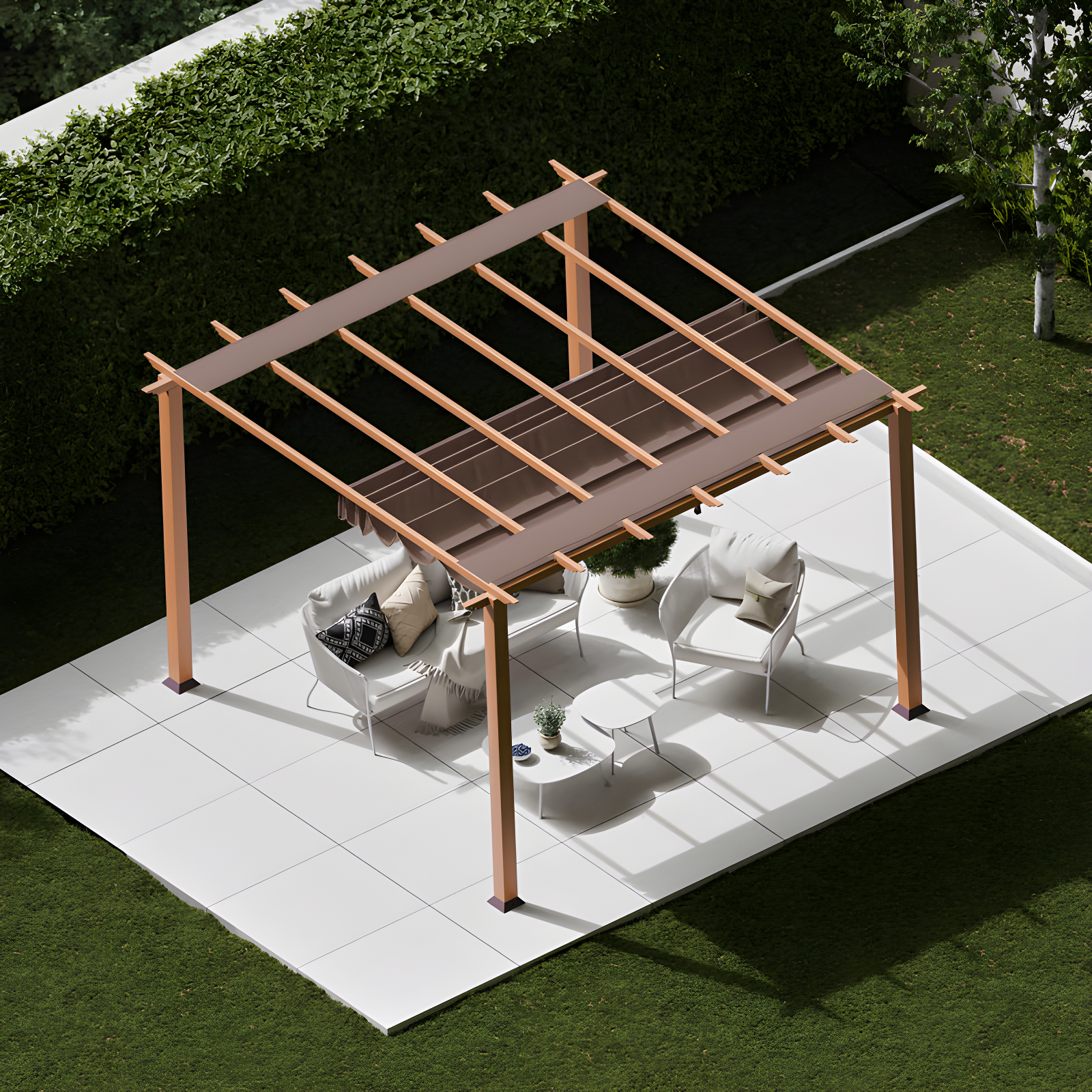 Florence 11 ft. W x 11 ft. D Wood Grain Aluminum Pergola in Canadian Cedar with Convertible Canopy
